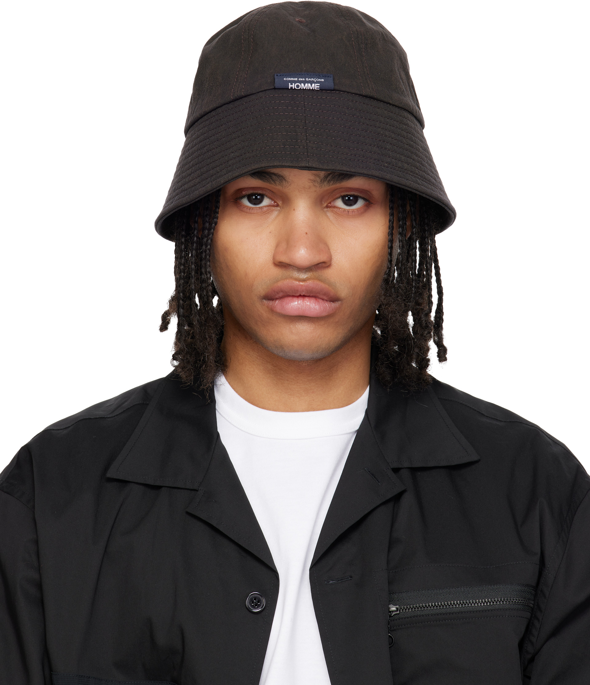 Comme des Garçons Homme: Brown Garment Dyed Oxford Bucket Hat