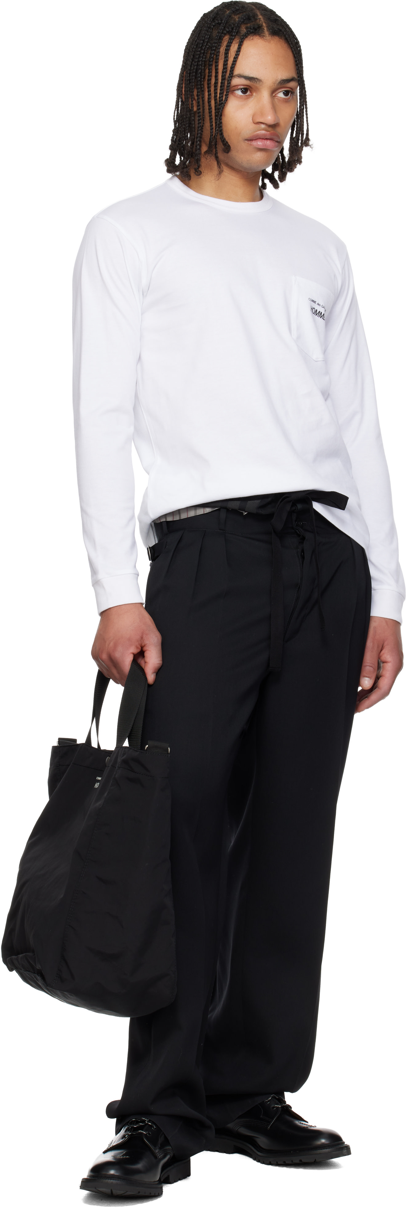 COMME des GARCONS HOMME トートバッグ Comme des Garçons Homme: ブラック コットン ナイロン グログラン