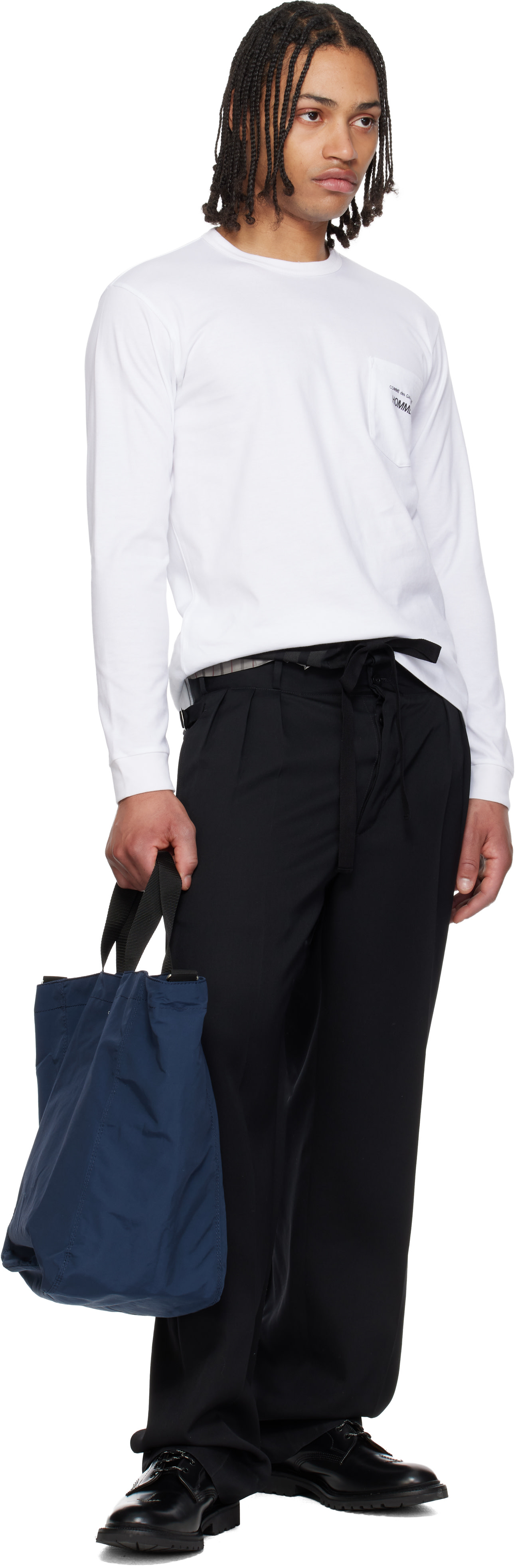 Comme des Garçons Homme: Navy Cotton Nylon Grosgrain Tote | SSENSE