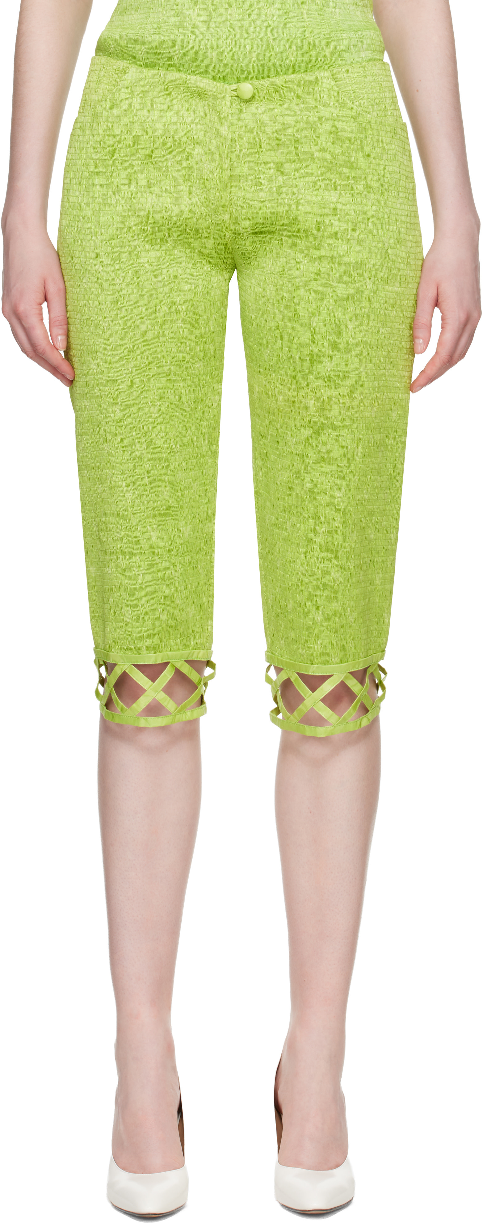SUPER YAYA: Green Lozanges Capri Trousers | SSENSE Canada