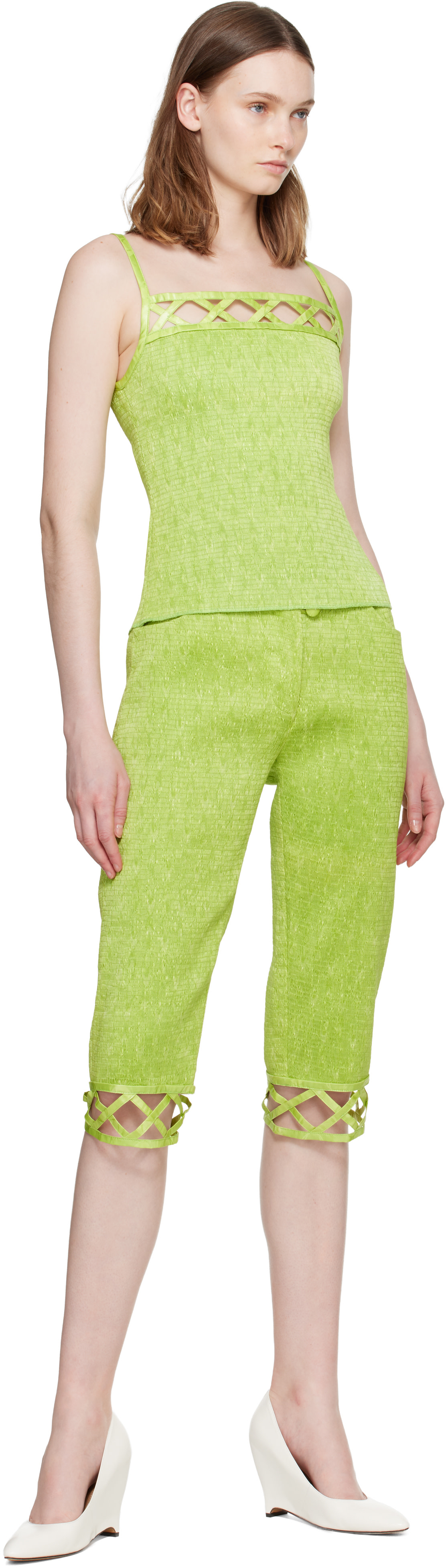SUPER YAYA: Green Lozanges Capri Trousers | SSENSE Canada
