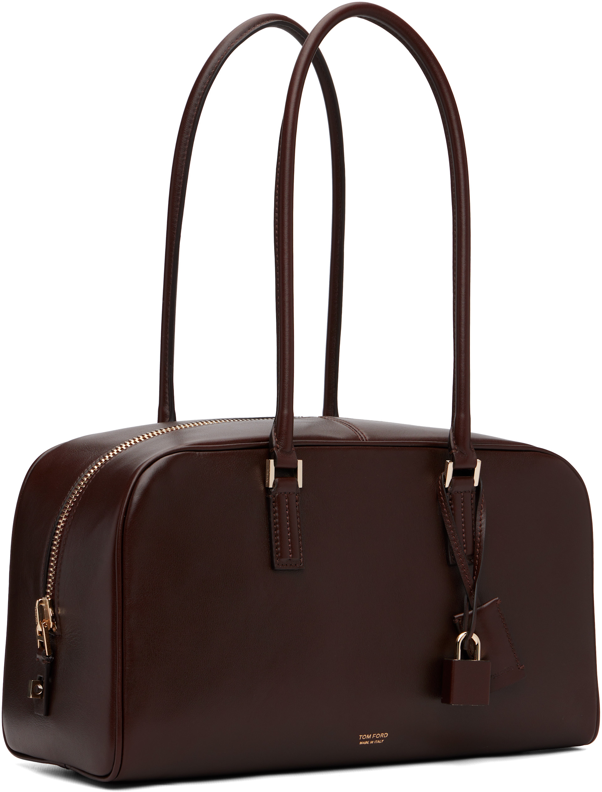 TOM FORD: Brown Supple Leather Zipped Small Stryke Shoulder Bag