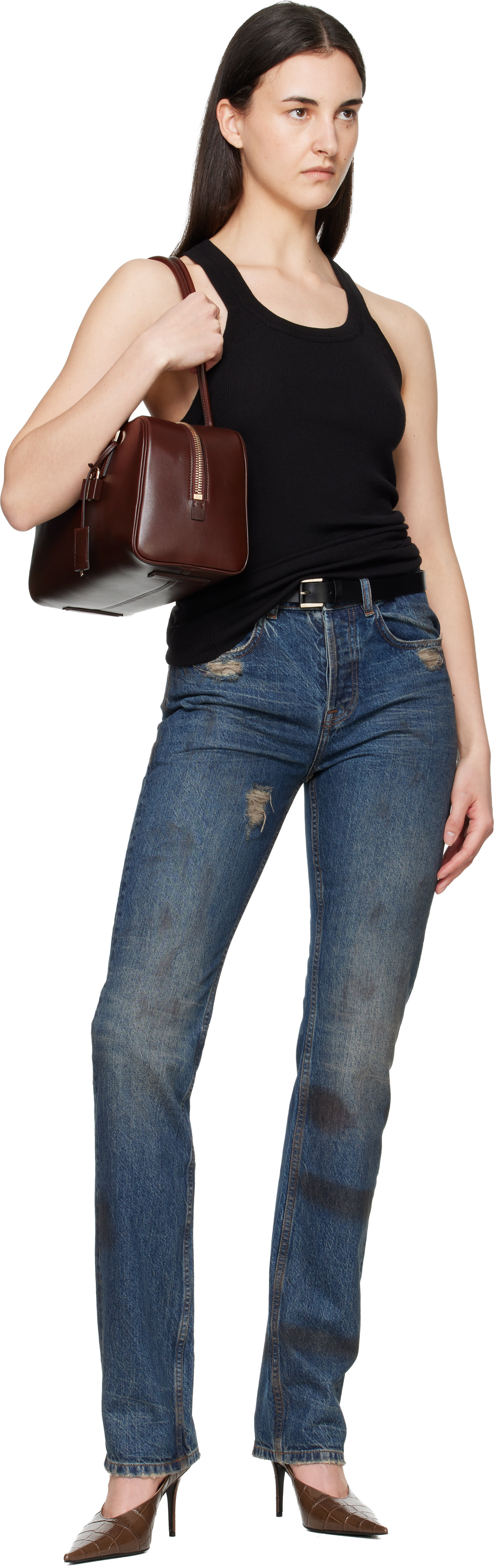 TOM FORD: ブラウン スモール Supple Leather Zipped Stryke 