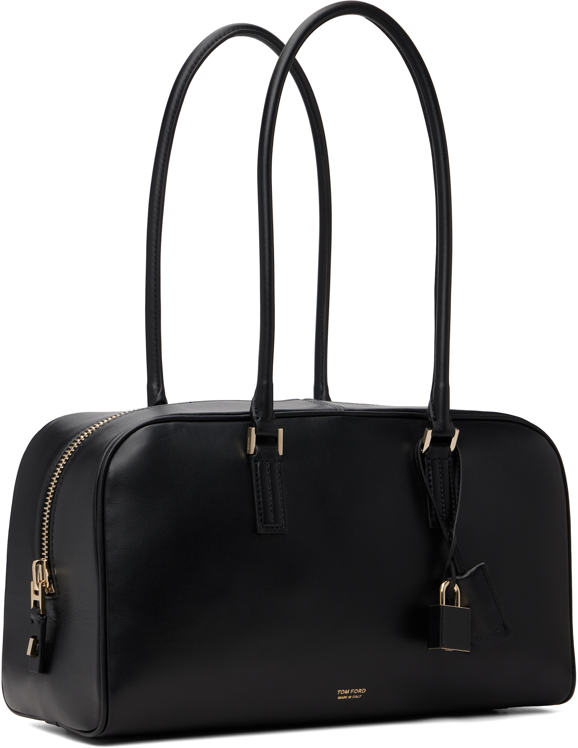 TOM FORD: Black Supple Leather Zipped Small Stryke Shoulder Bag