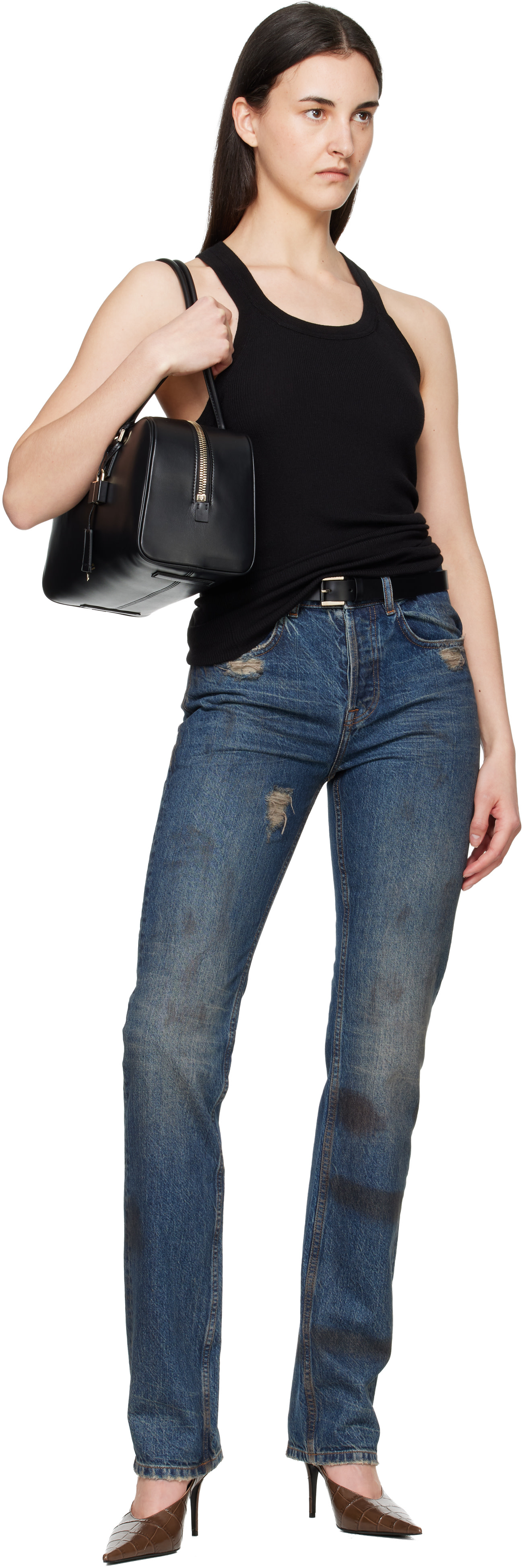 TOM FORD: Black Supple Leather Zipped Small Stryke Shoulder Bag