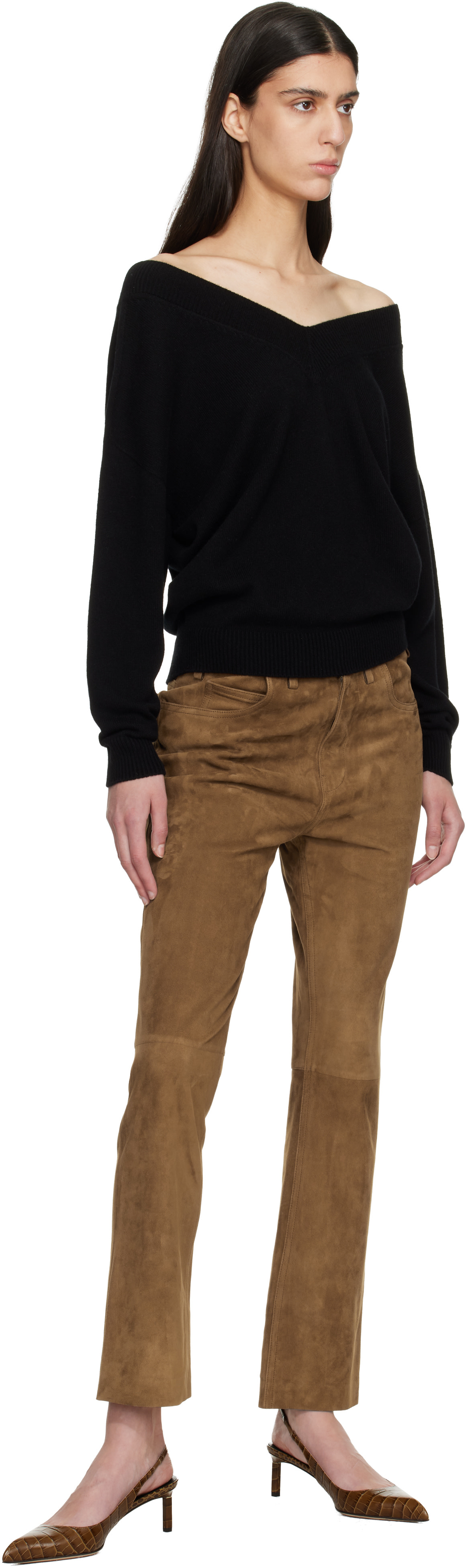 TOM FORD: Black Cashmere Off The Shoulder Knit Sweater | SSENSE