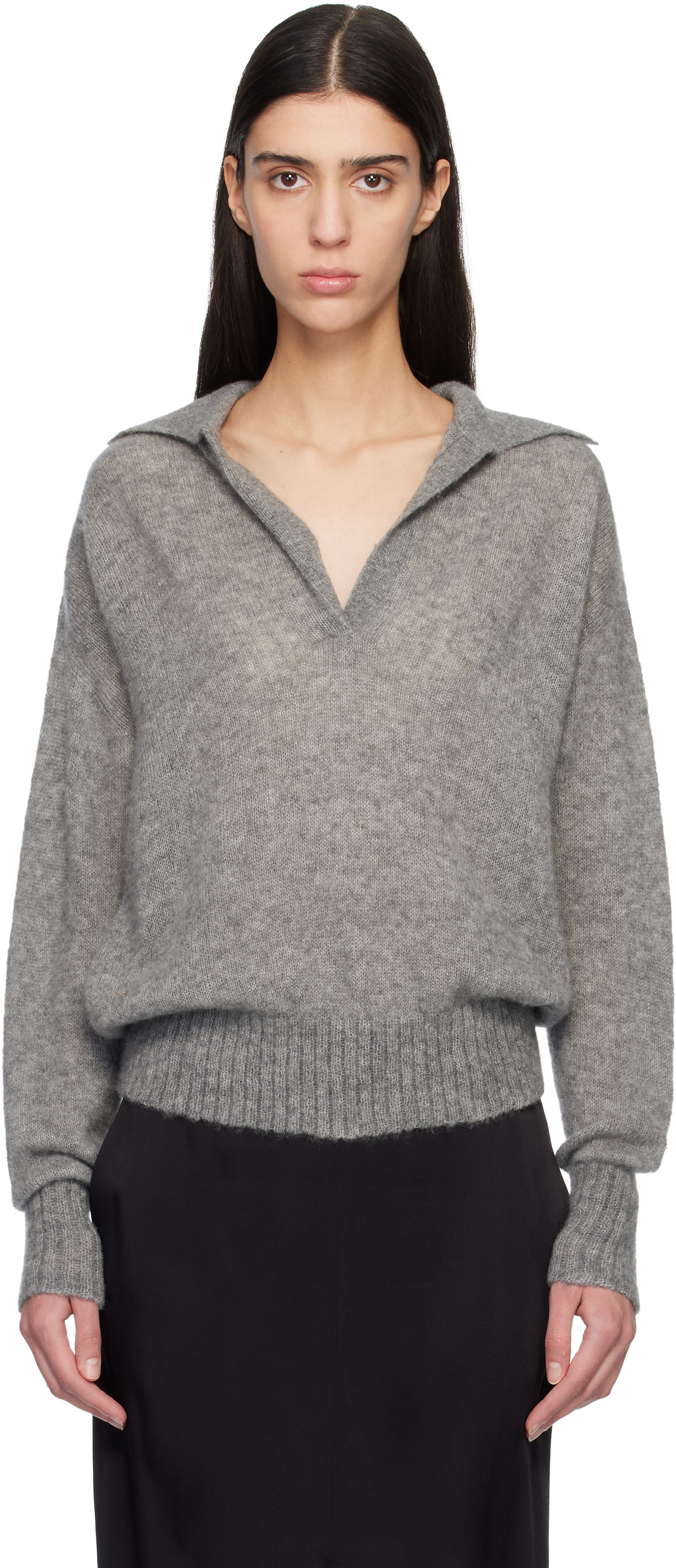 TOM FORD: グレー Ultrasoft Cashmere Silk Oversized Open ニット
