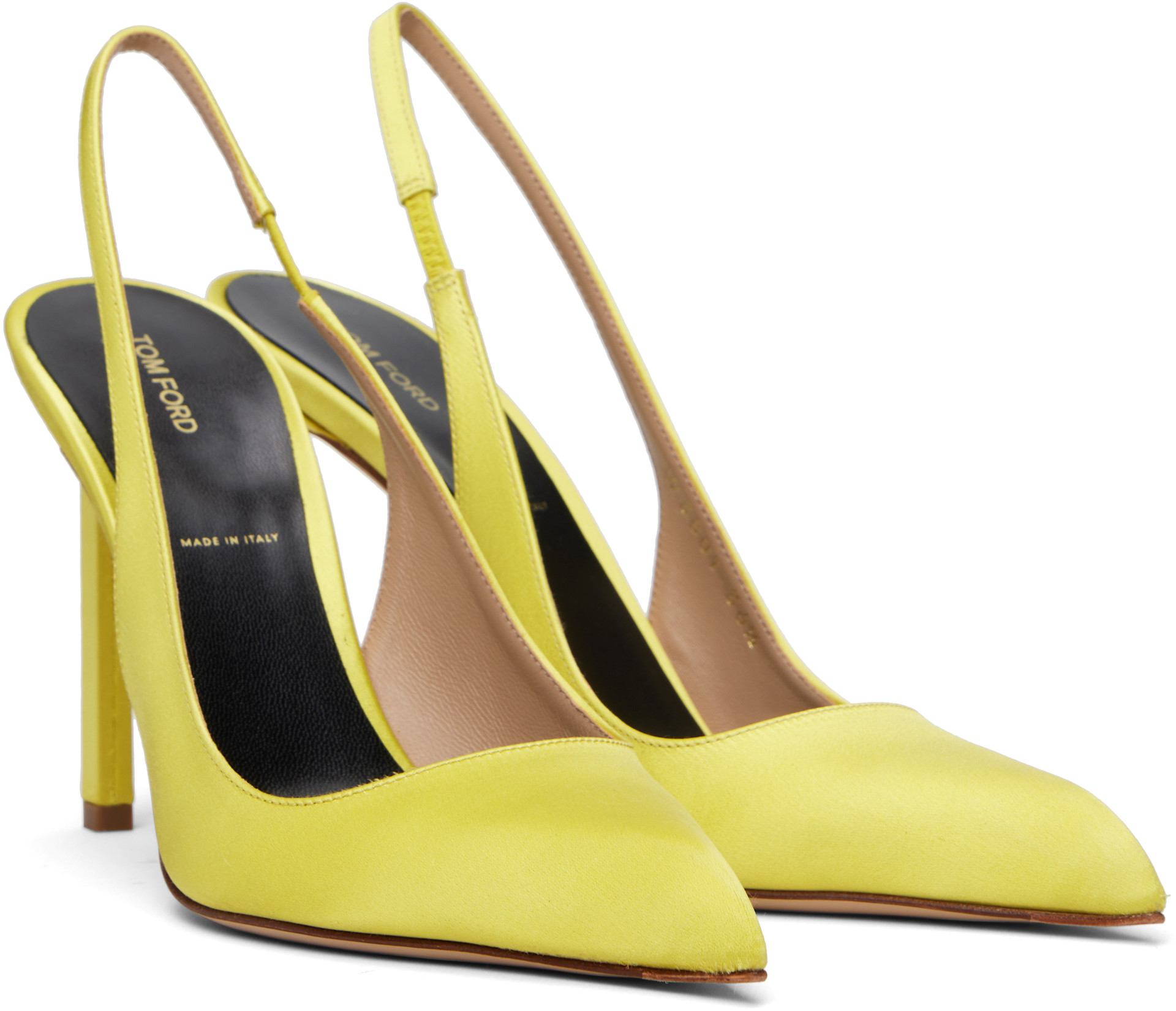 TOM FORD: Yellow Satin T Slingback Heels | SSENSE