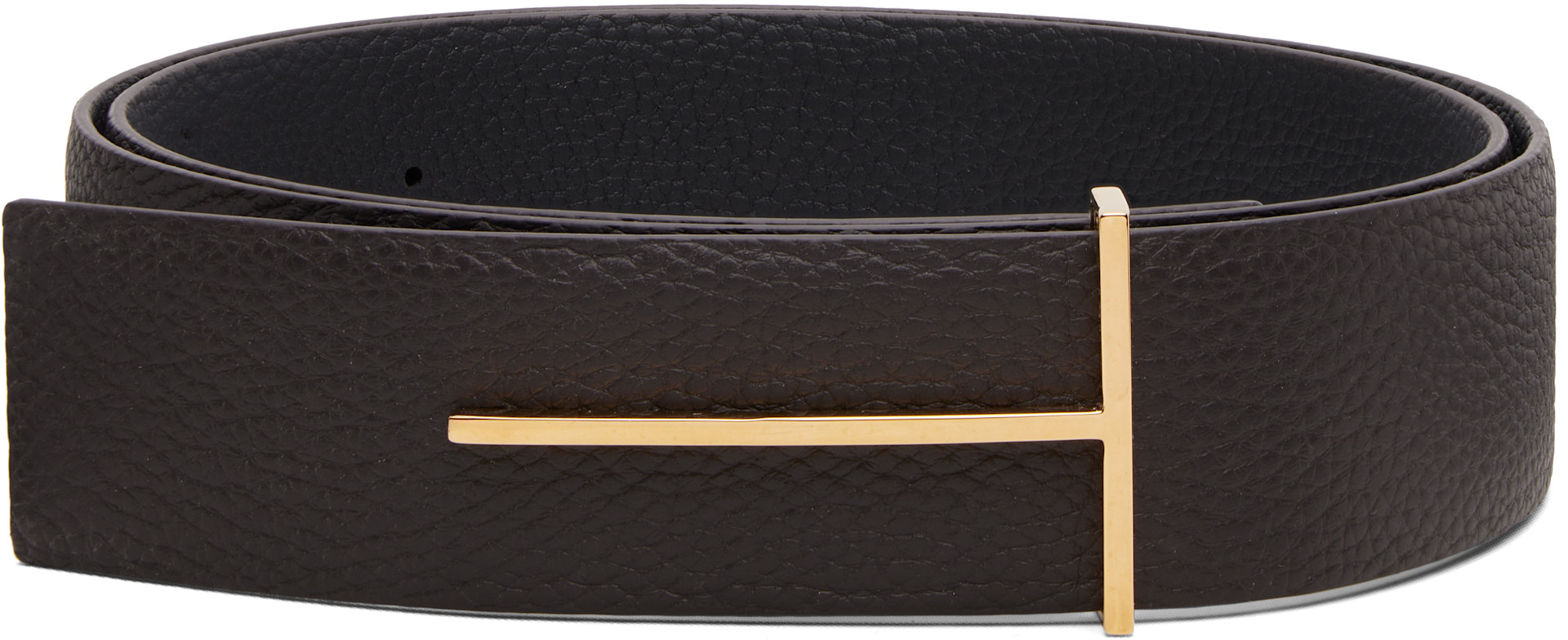 TOM FORD: Brown & Black Grain Leather Slim T Reversible Belt | SSENSE