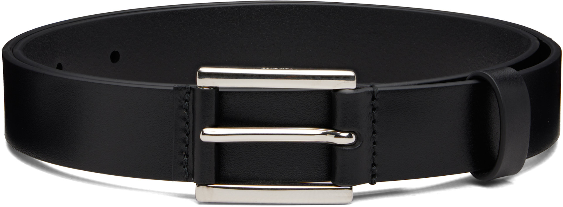 TOM FORD: Black Vacchetta Leather Detail Buckle Belt | SSENSE