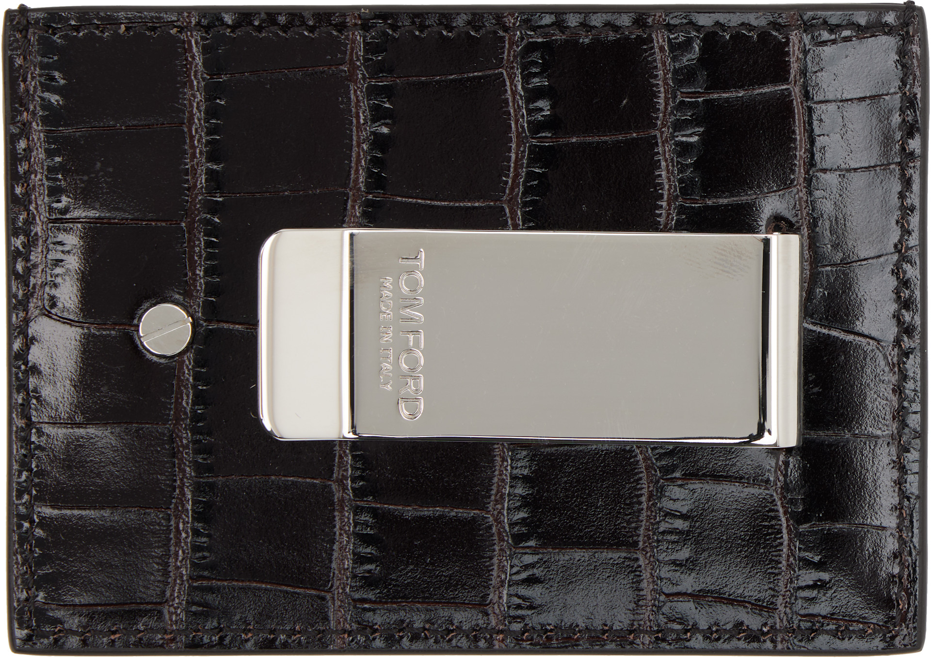 TOM FORD: ブラック Shiny Croc 'T Line' マネークリップ カードケース