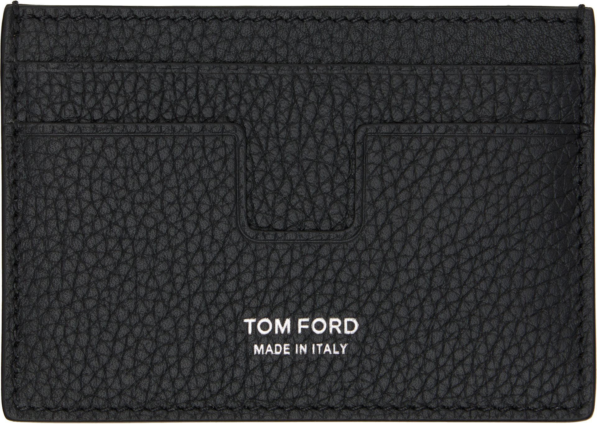 TOM FORD: Black Soft Grain 'T Line' Money Clip Card Holder | SSENSE