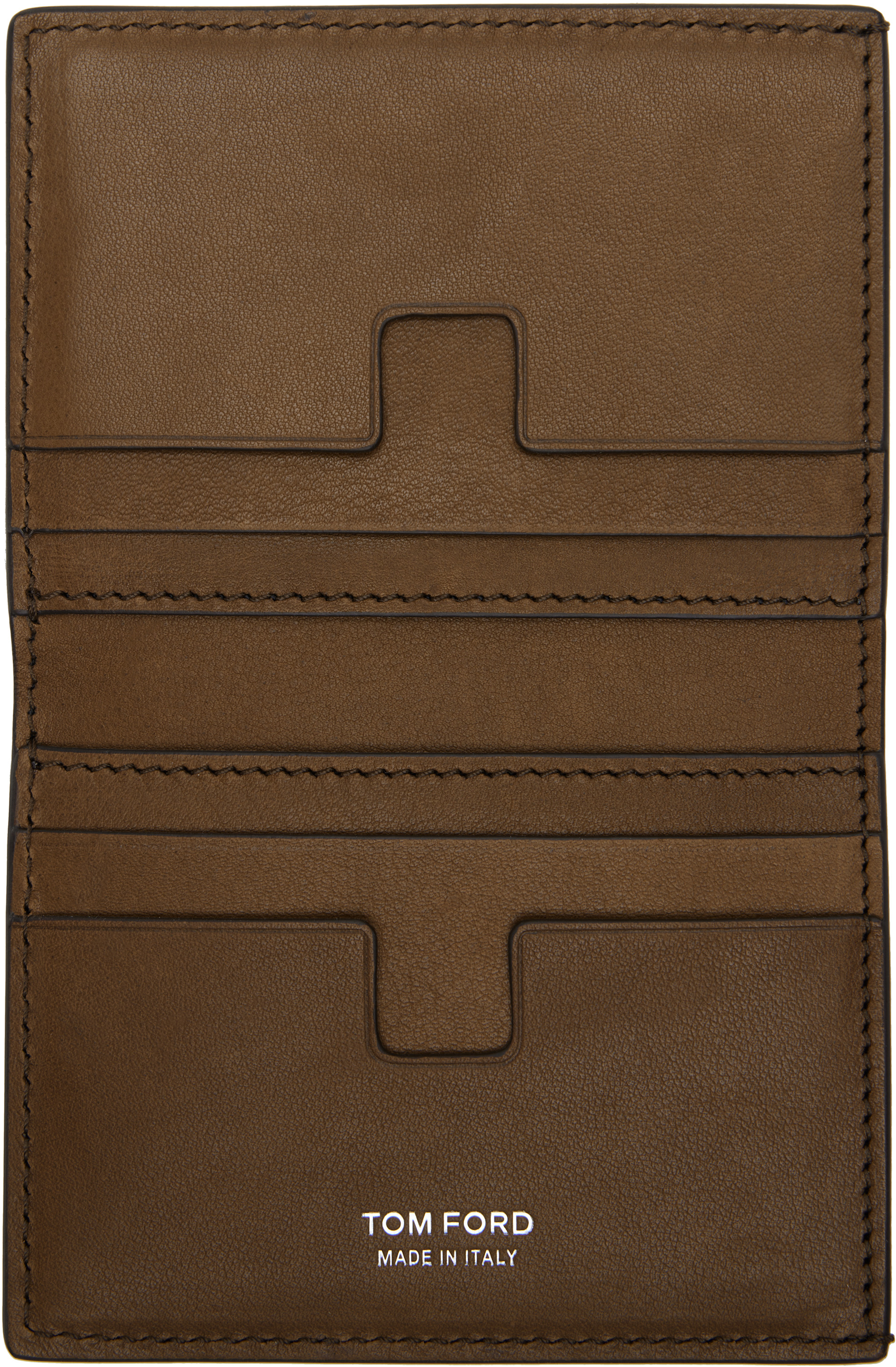 TOM FORD: Brown Nubuck 'T Line' Folding Card Holder | SSENSE