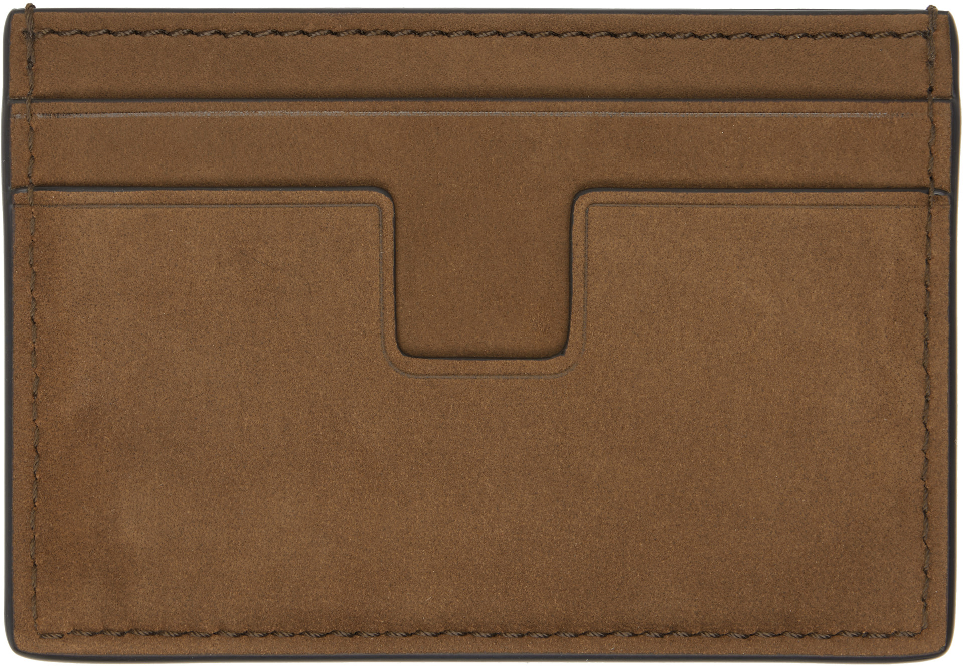TOM FORD: Brown Nubuck 'T Line' Classic Card Holder | SSENSE
