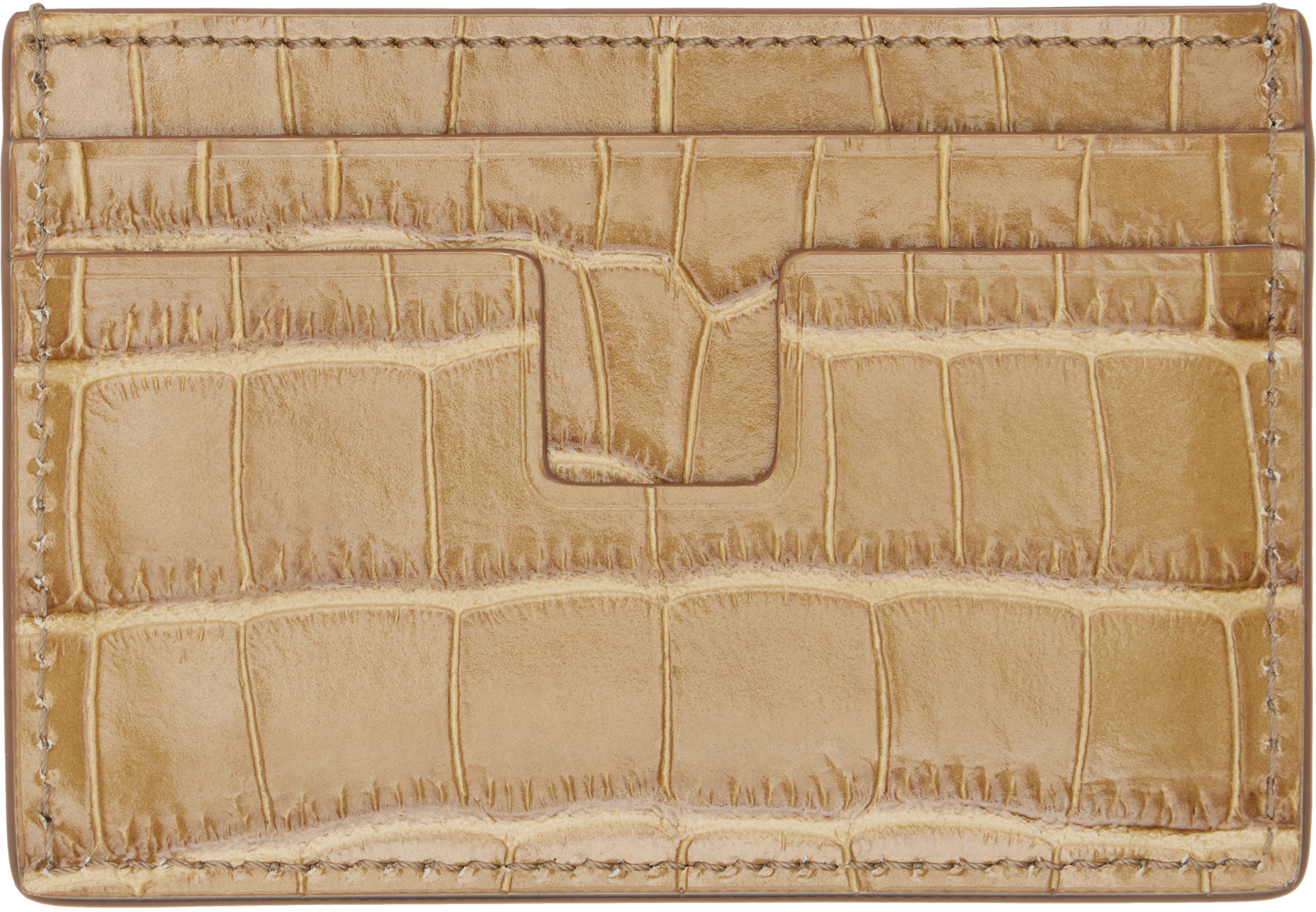 希少【美品】TOM FORD トムフォード ケース カーフレザー ゴールド TOM FORD: Tan Shiny Croc 'T Line' Classic Card Holder | SSENSE