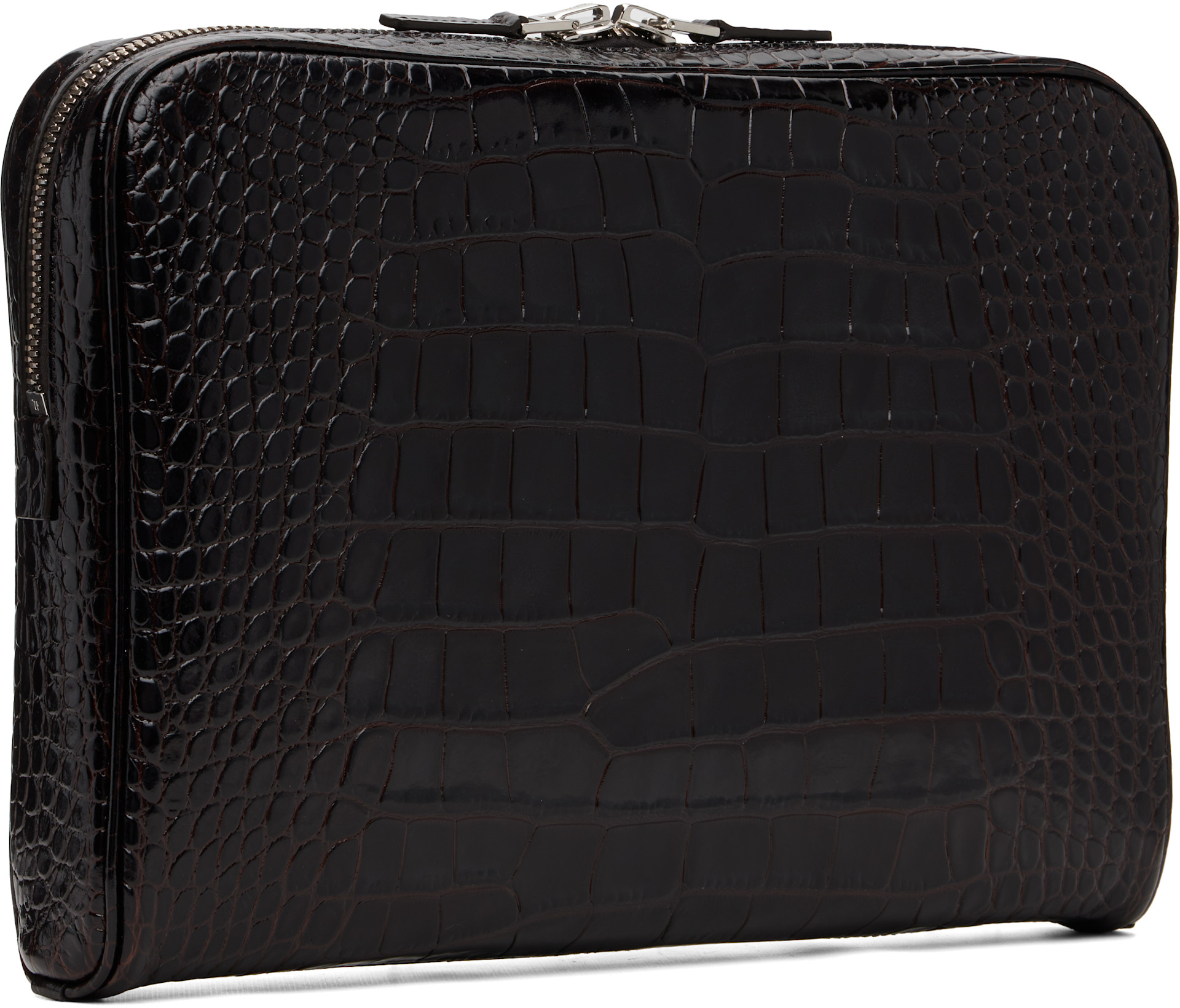 TOM FORD: Brown Shiny Printed Croc Minimal Laptop Pouch | SSENSE Japan