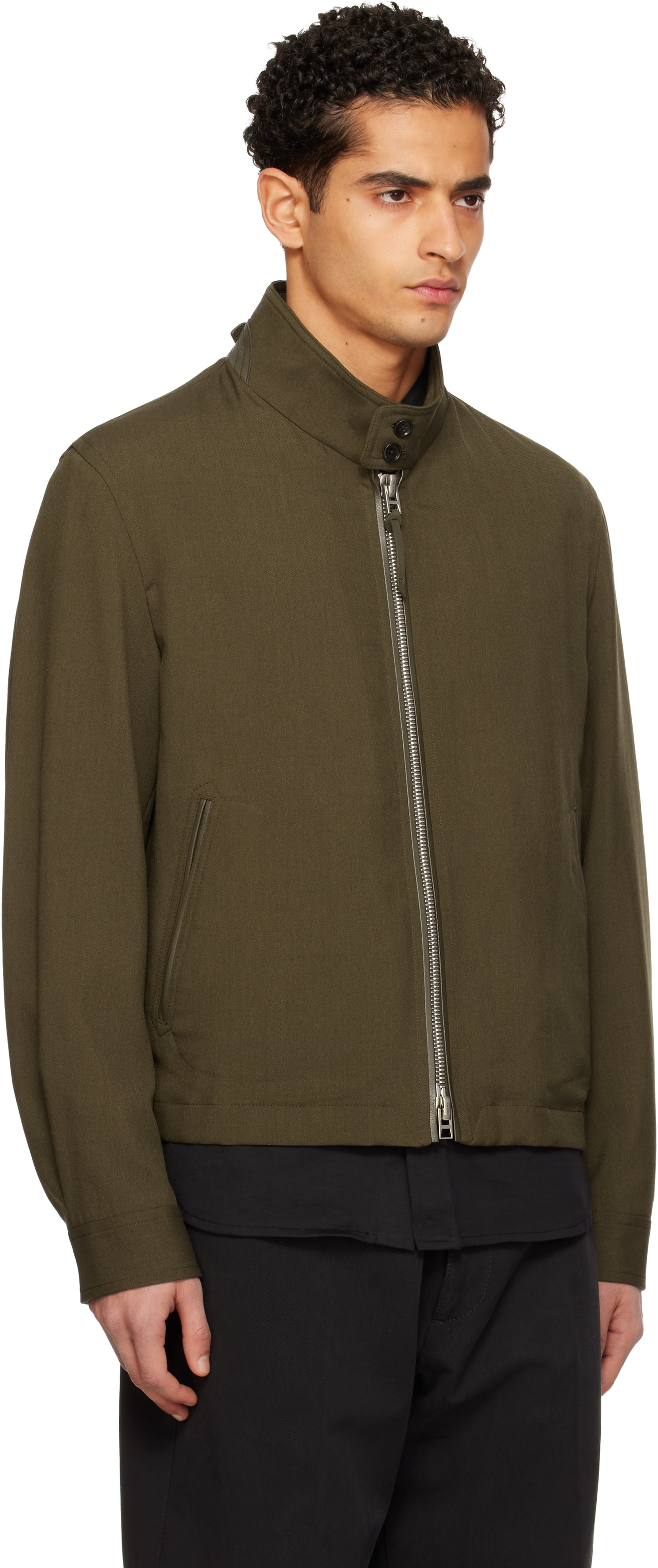 TOM FORD: カーキ Wool Cashmere Silk Reps ハリントンジャケット