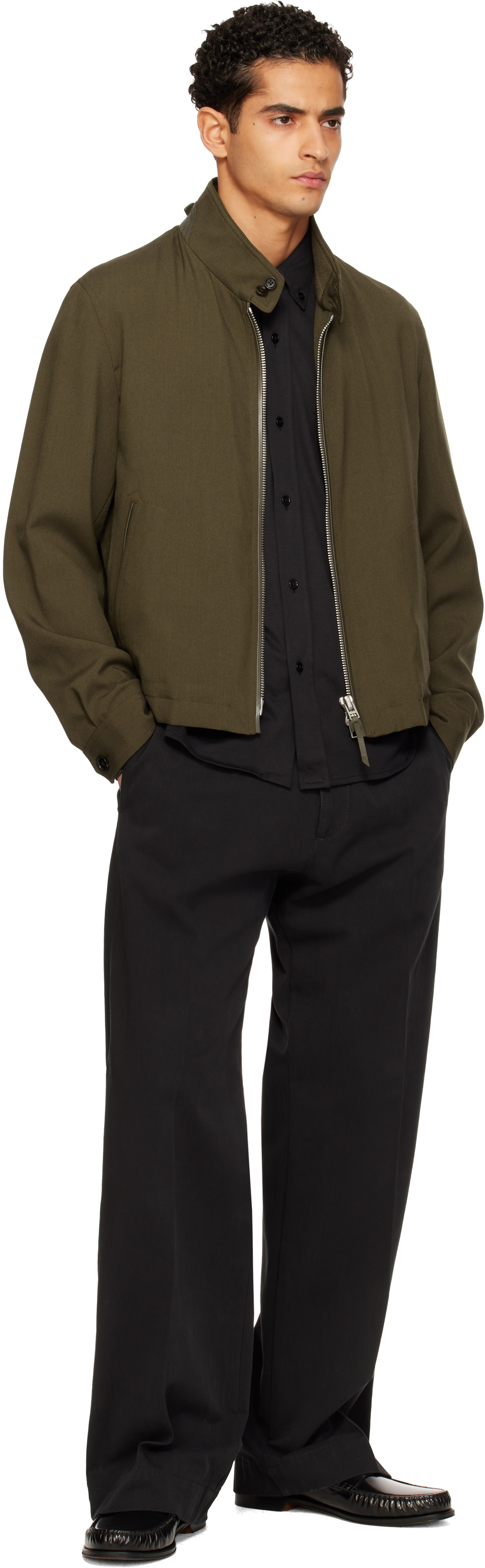 TOM FORD: Khaki Wool Cashmere Silk Reps Harrington Jacket | SSENSE