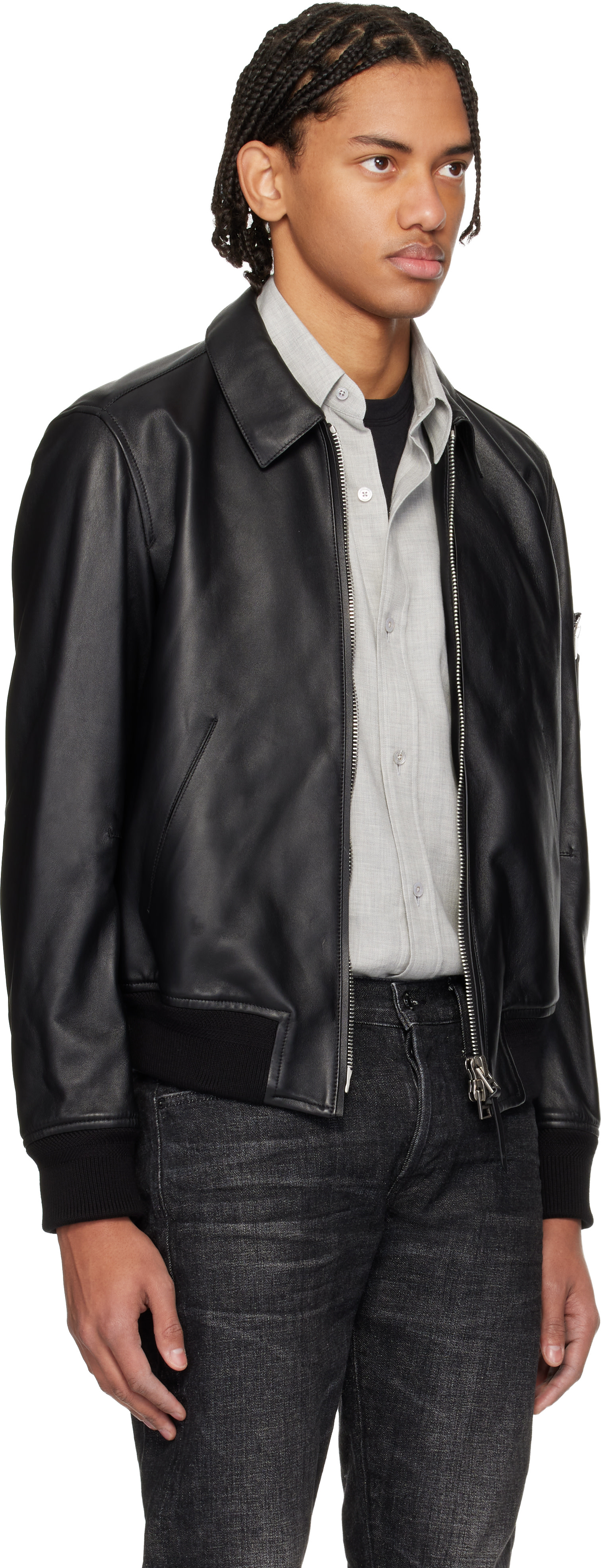 TOM FORD: ブラック Soft Nappa Plonge Collar ブルゾンジャケット
