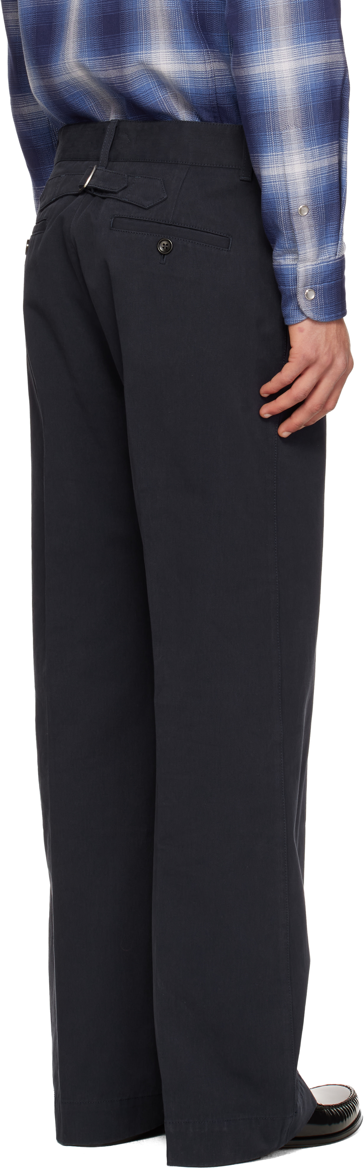 TOM FORD: Navy Cotton Drill Wide Leg Trousers | SSENSE