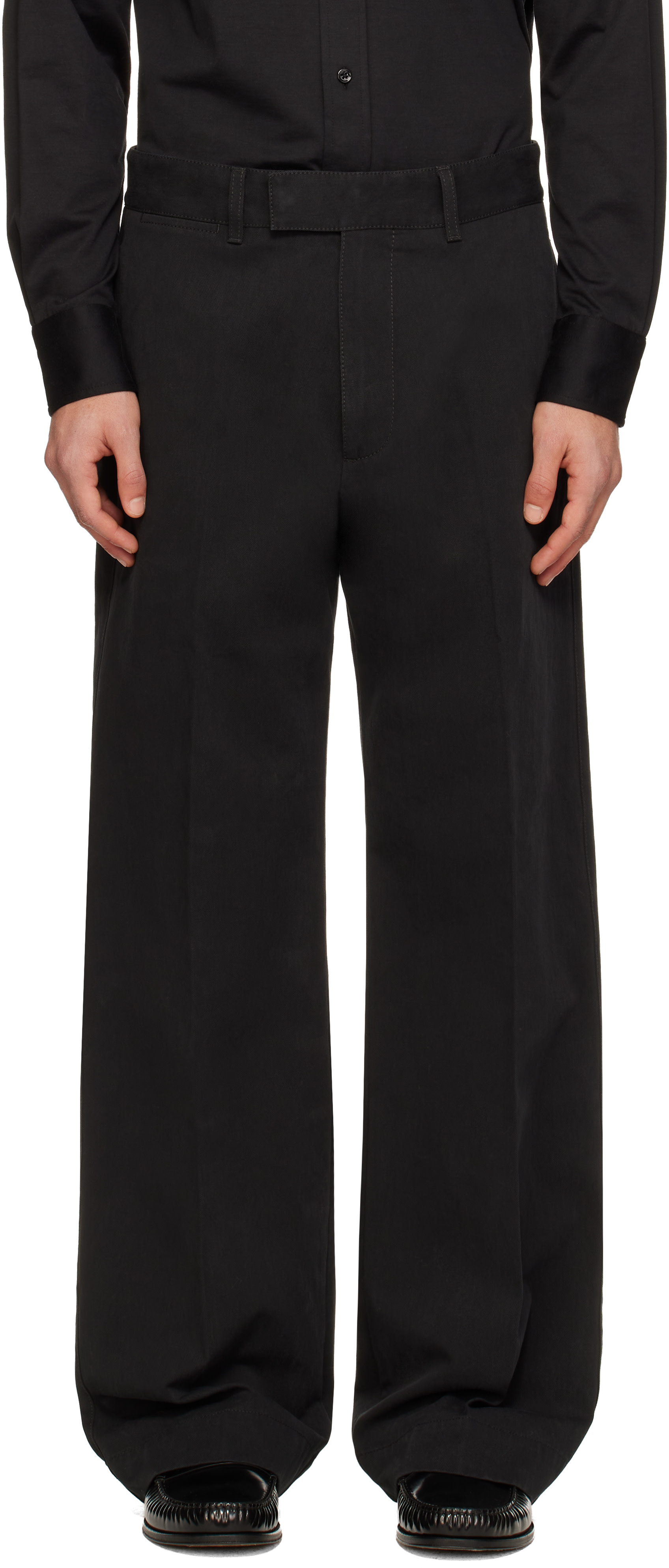 TOM FORD: Black Cotton Drill Wide Leg Trousers | SSENSE TOM FORD: Black Cotton Drill Wide Leg Trousers | SSENSE