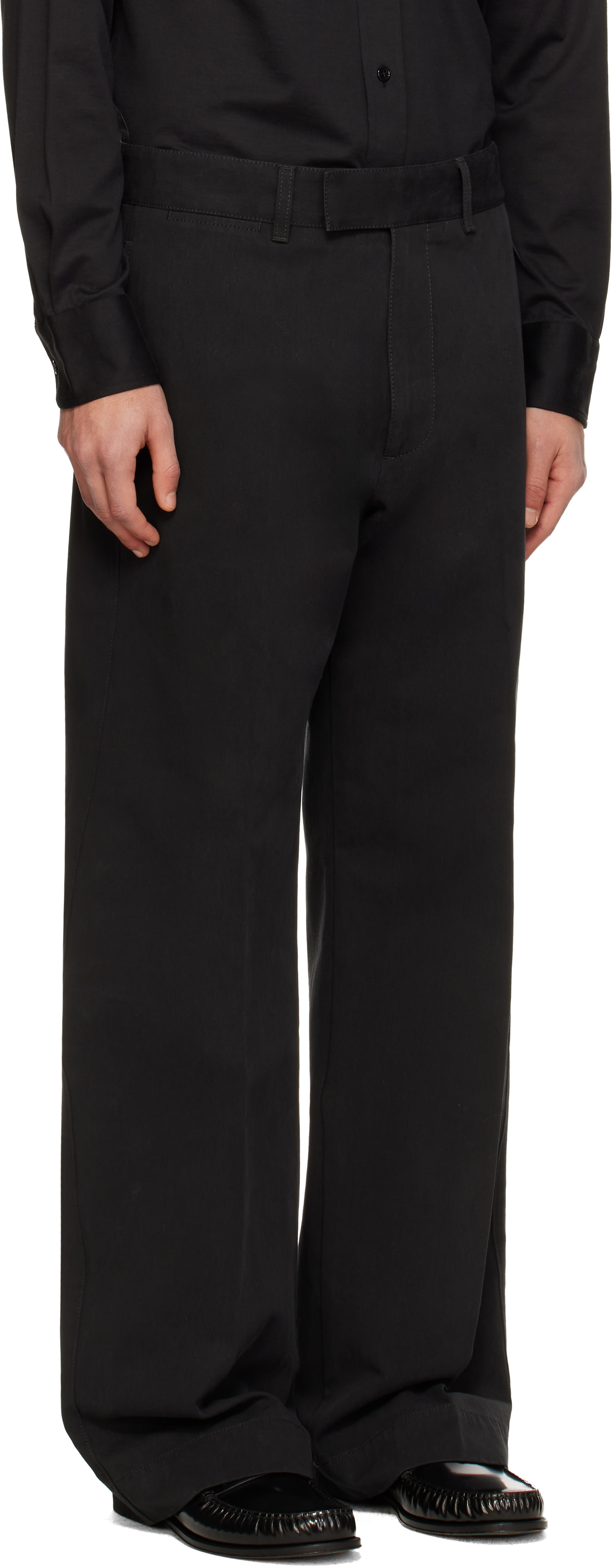 TOM FORD: Black Cotton Drill Wide Leg Trousers | SSENSE Canada
