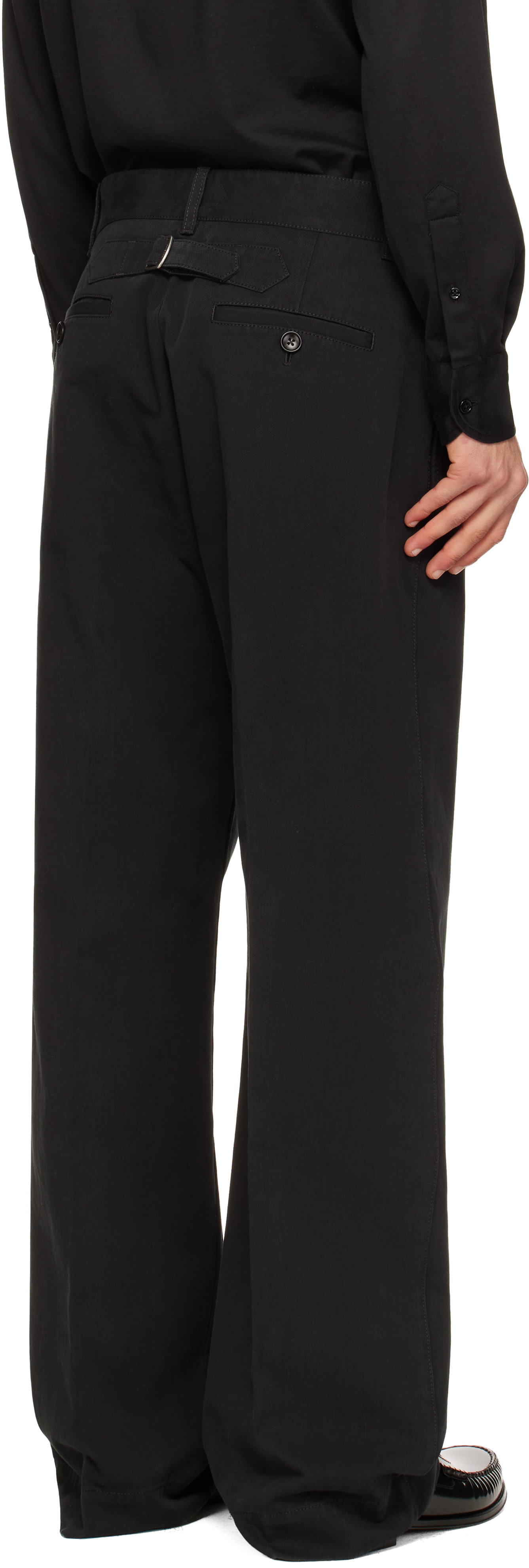 TOM FORD: Black Cotton Drill Wide Leg Trousers | SSENSE