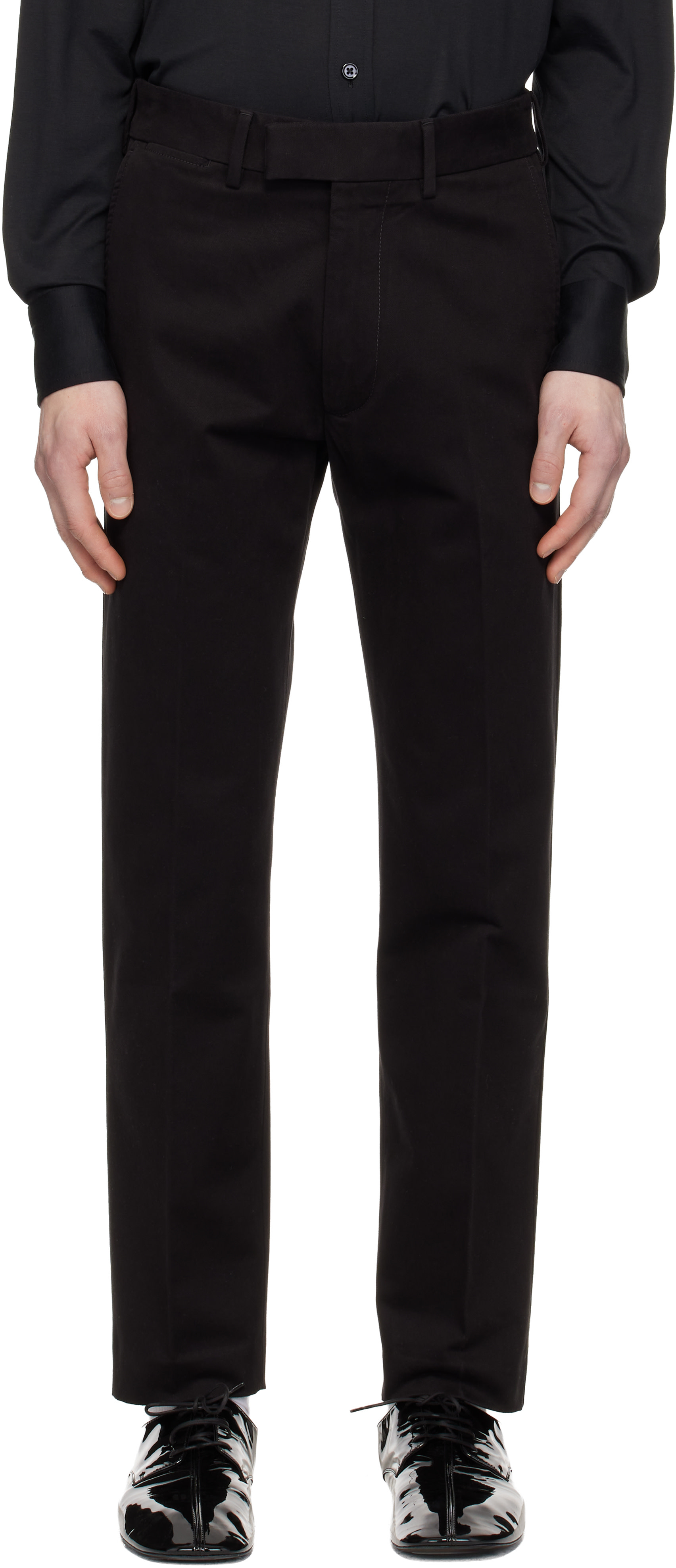 TOM FORD: Black Brushed Cotton Drill Chino Trousers | SSENSE
