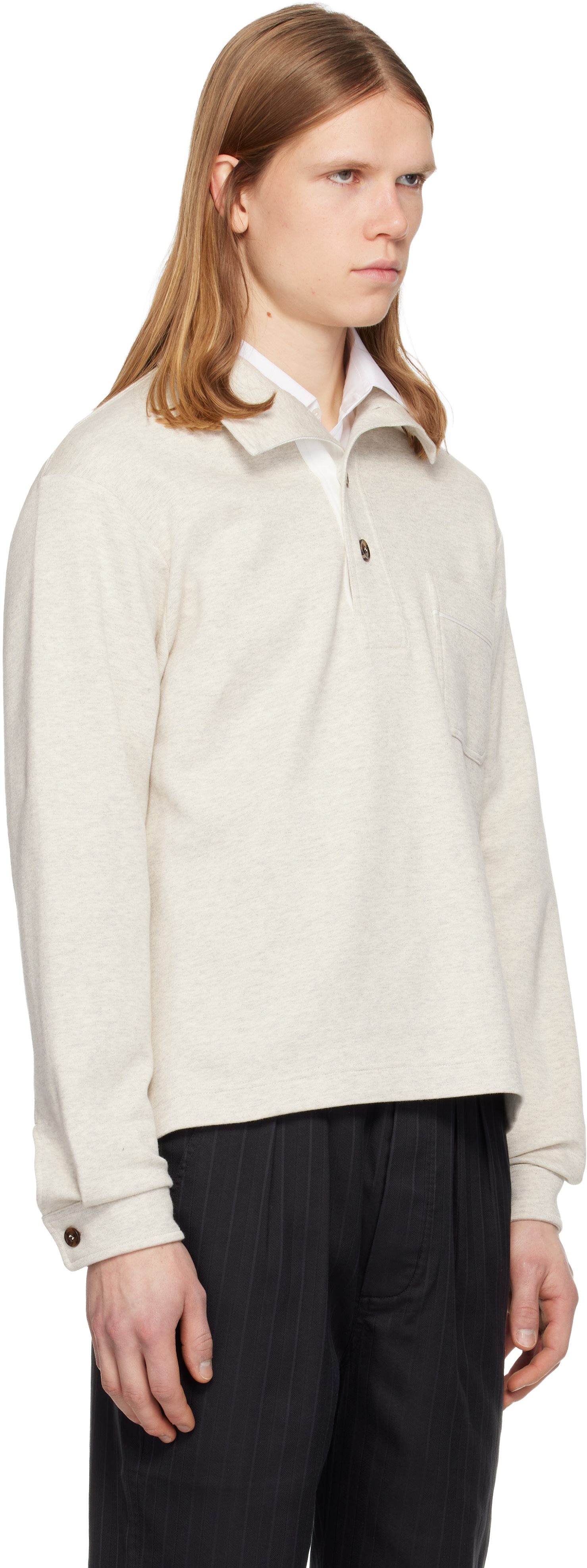 TOM FORD - Beige Cotton Silk Cashmere Half Button Sweatshirt