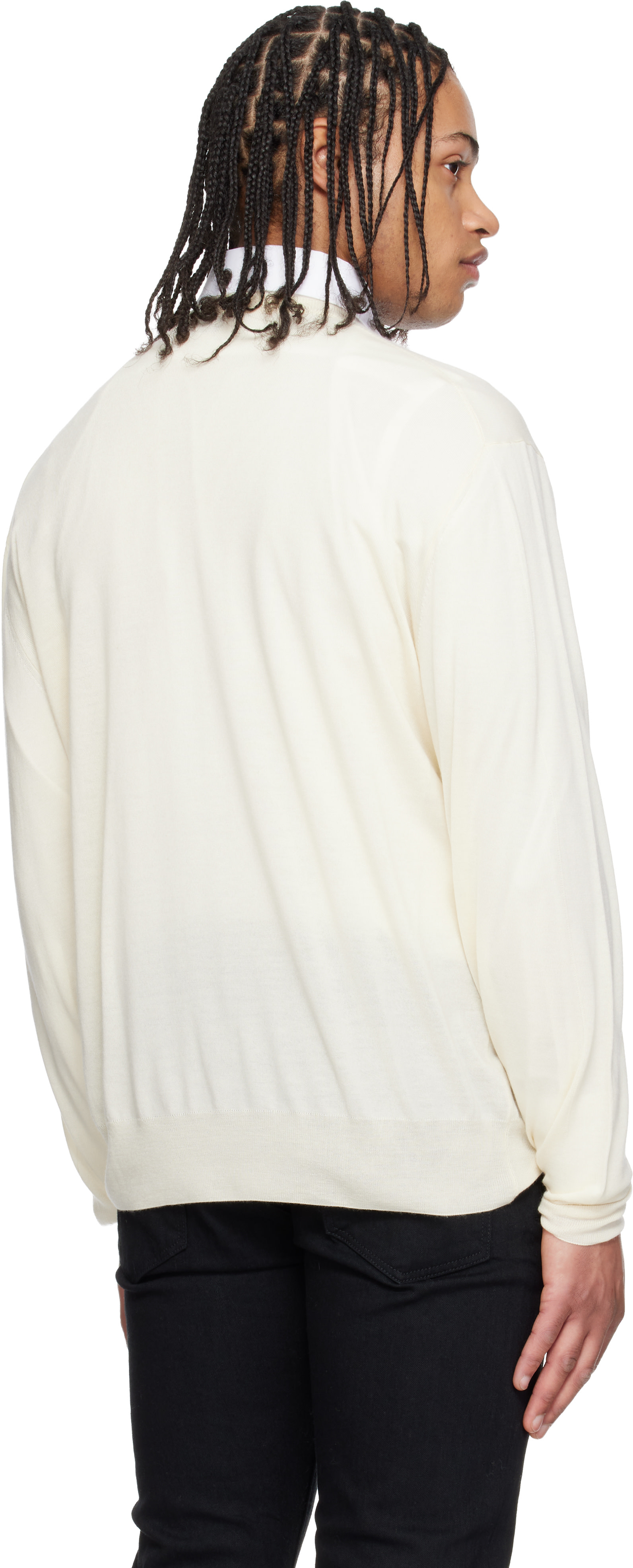 TOM FORD - Pull à manches longues blanc cassé à col en V