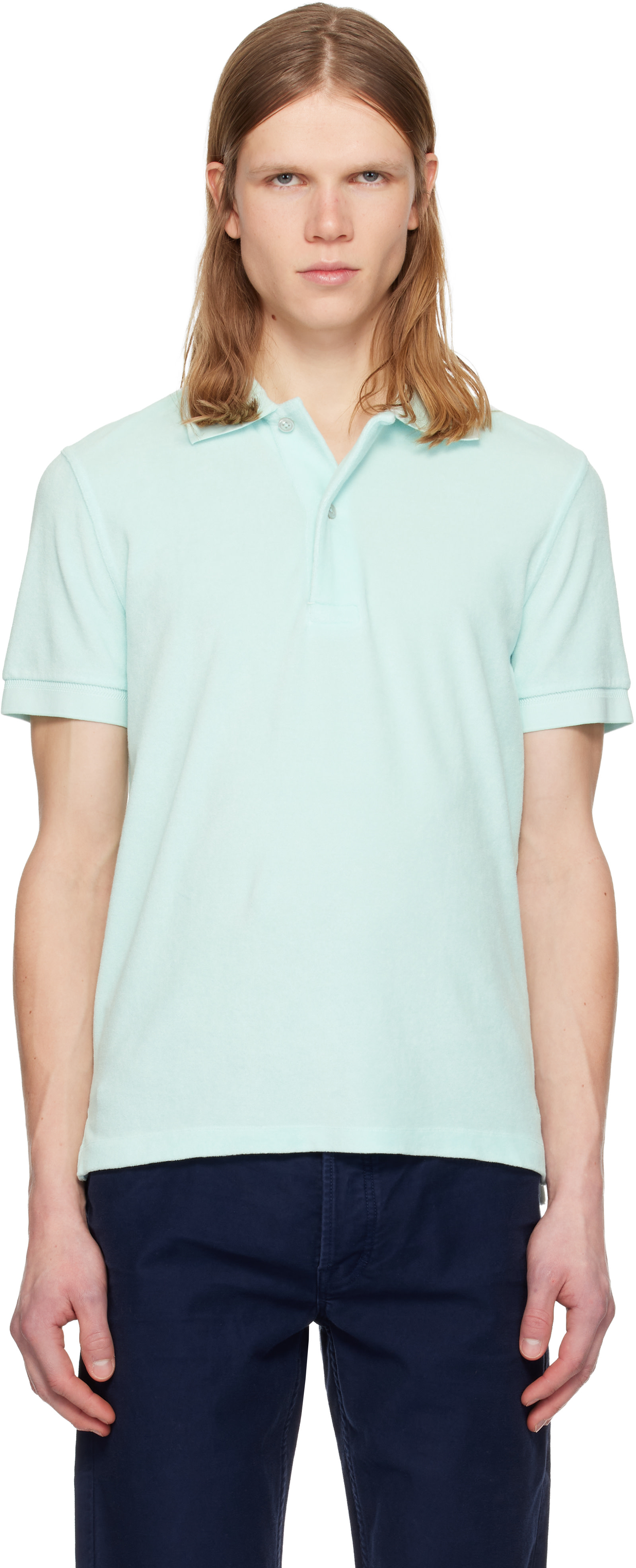 TOM FORD - Blue Towelling Short Sleeve Polo