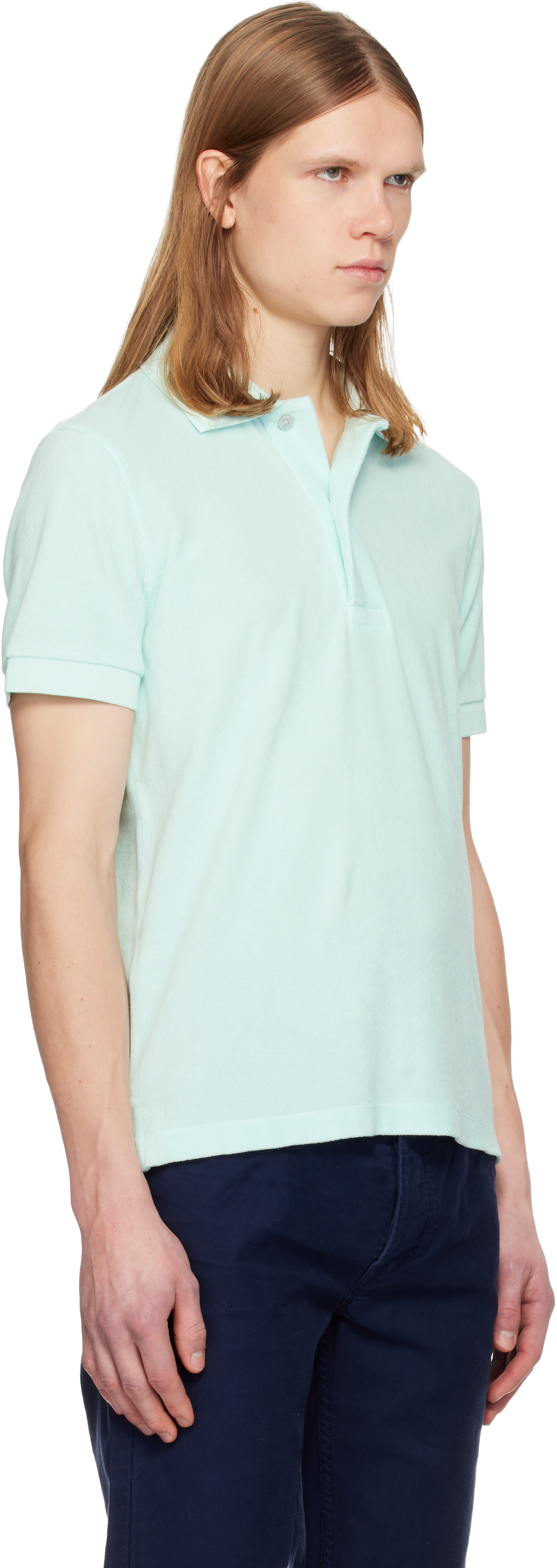 TOM FORD - Blue Towelling Short Sleeve Polo