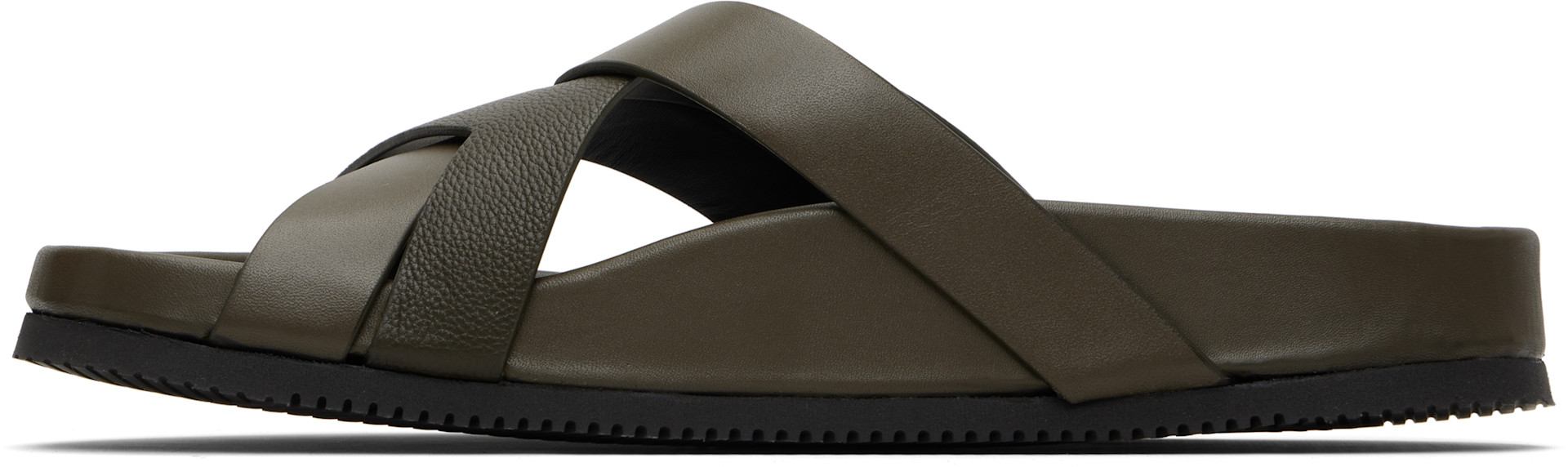 TOM FORD: Khaki Smooth & Supple Grain Leather Sandals | SSENSE display picture 1