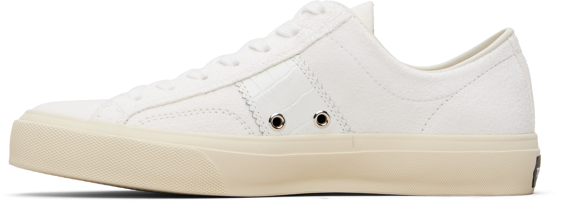 TOM FORD: White Suede & Printed Alligator Cambridge Sneakers | SSENSE