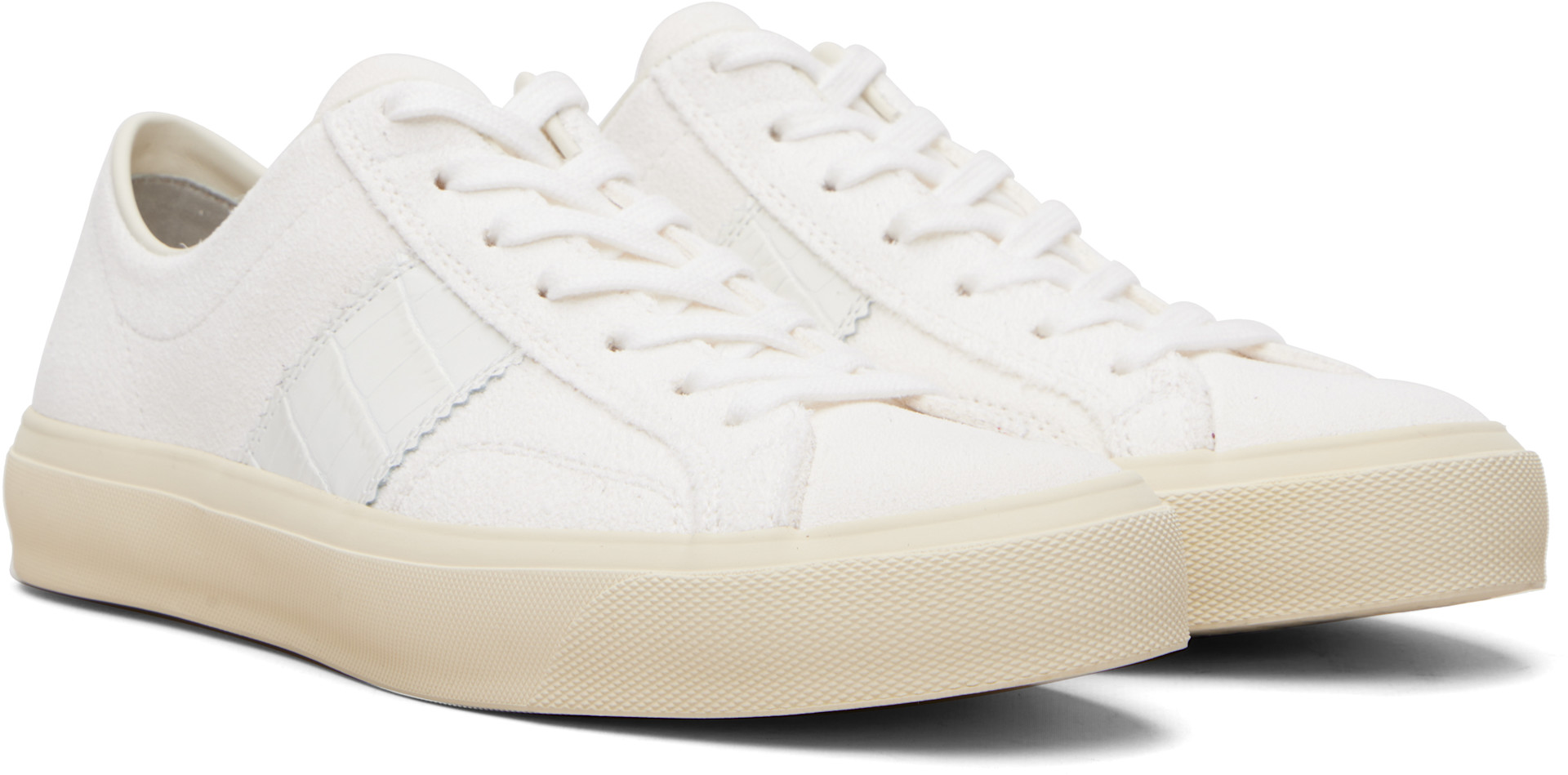 TOM FORD: White Suede & Printed Alligator Cambridge Sneakers | SSENSE