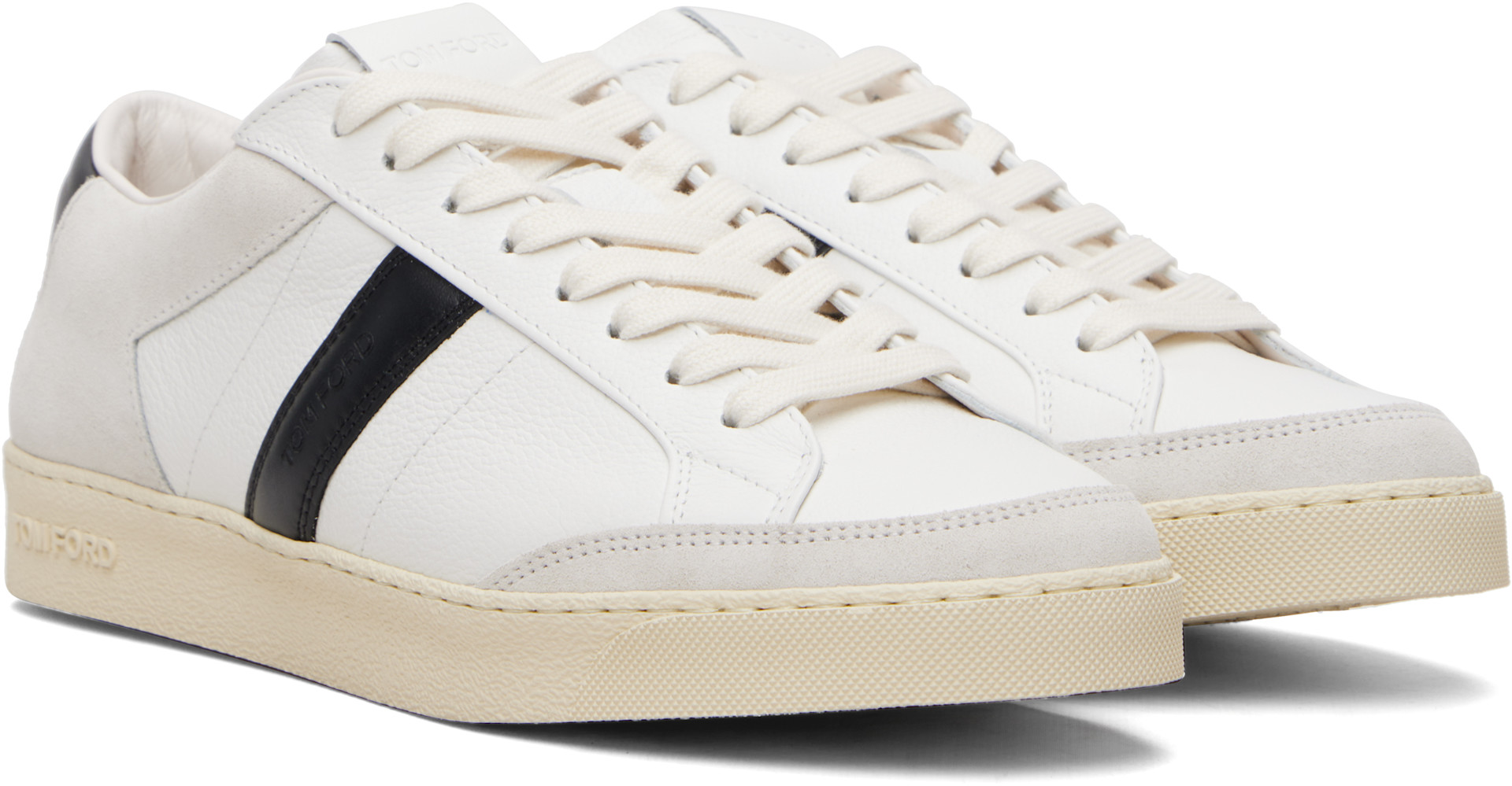 TOM FORD - White Grained Leather & Suede Blake Sneakers