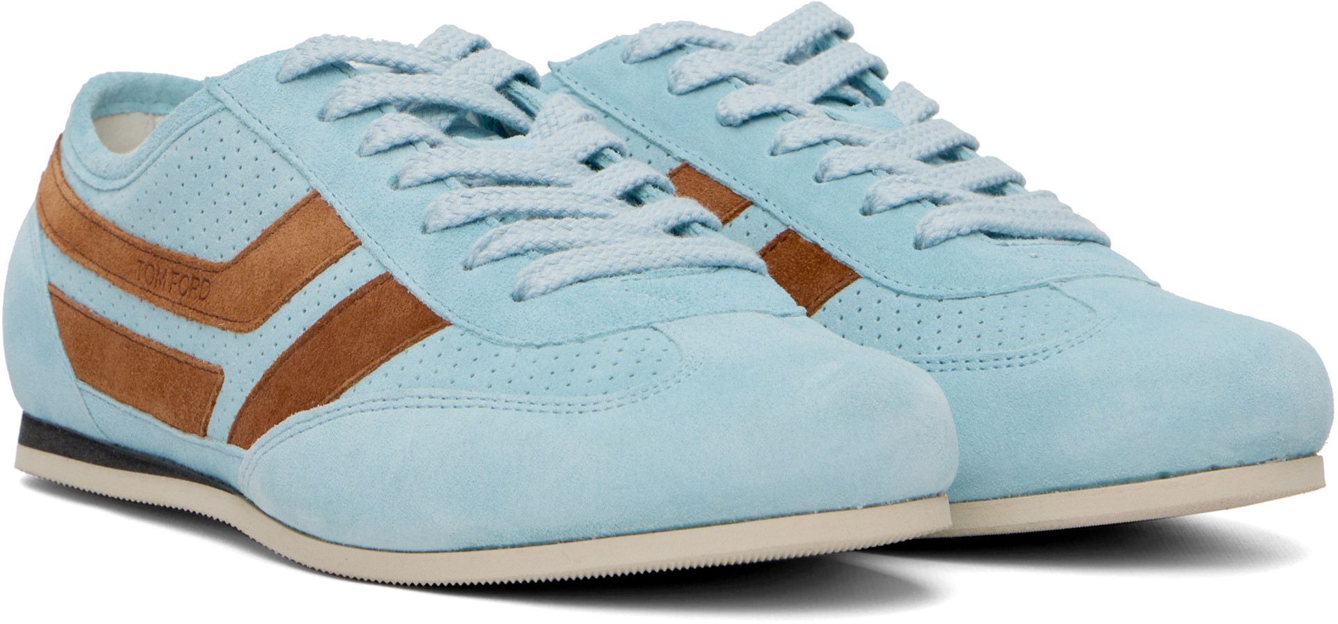 TOM FORD - Baskets Brook bleues en suède à perforations