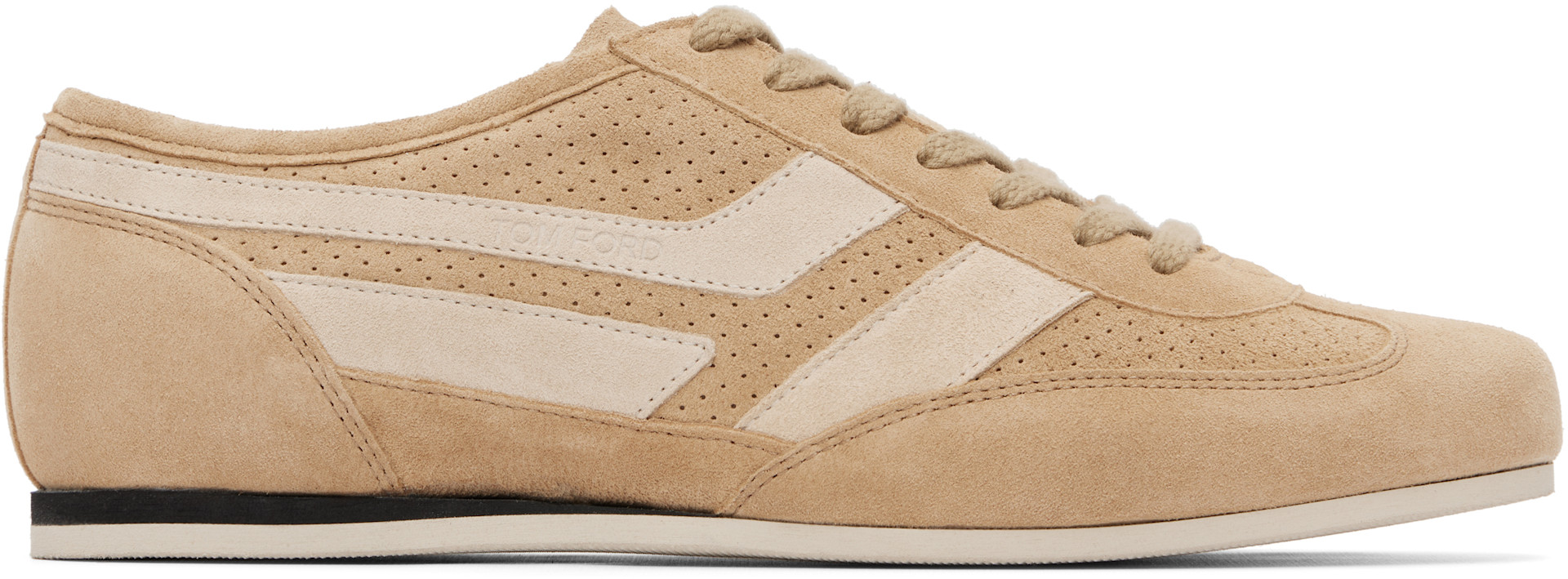 TOM FORD - Baskets Brook beiges en suède à perforations