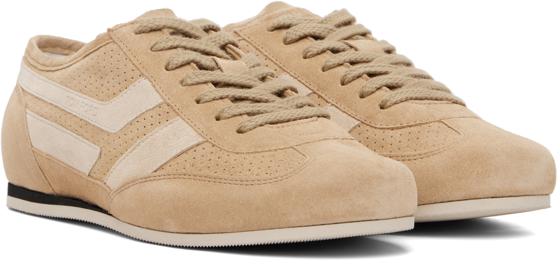 TOM FORD - Baskets Brook beiges en suède à perforations