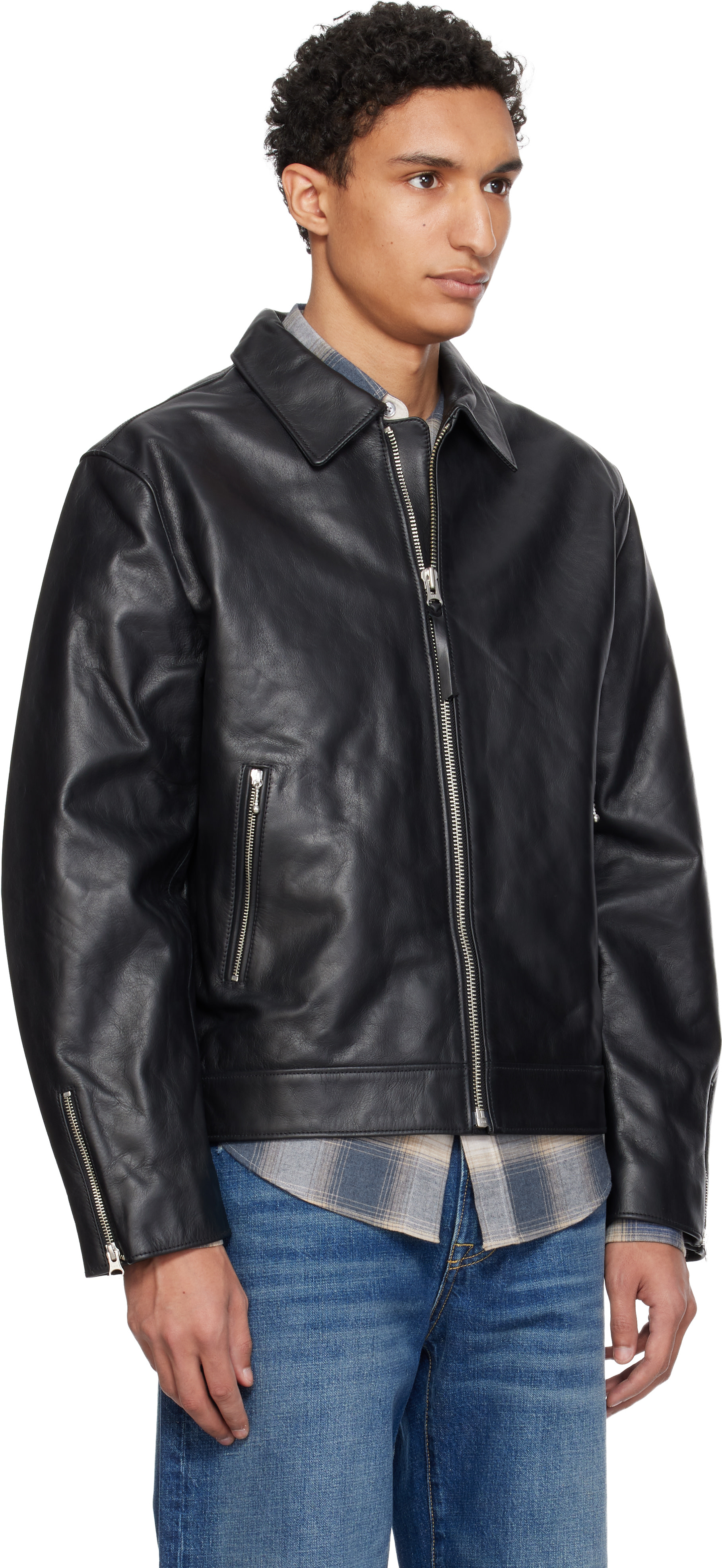 nudie jeans リブレザージャケット　XS ブラック Nudie Jeans: ブラック Eddy Rider レザージャケット | SSENSE 日本
