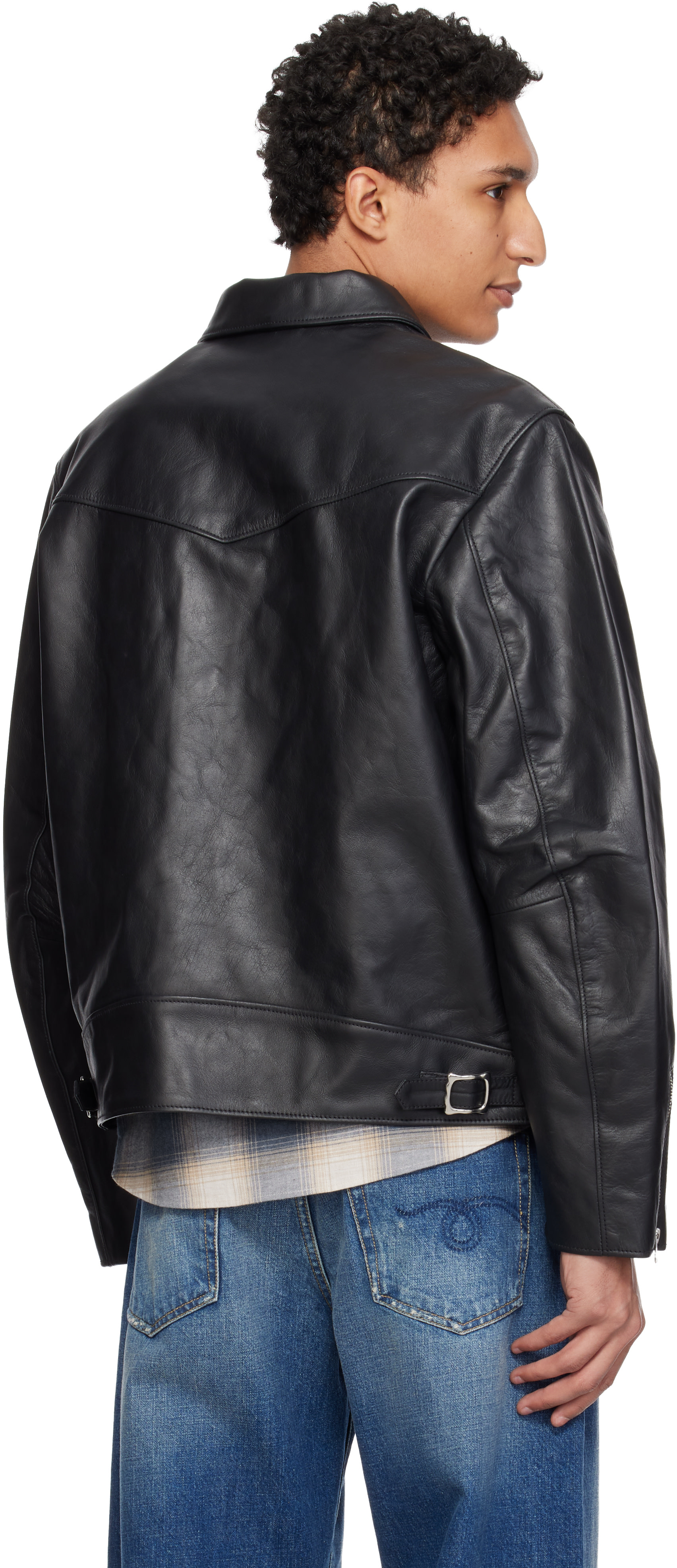 Nudie Jeans: Black Eddy Rider Leather Jacket | SSENSE