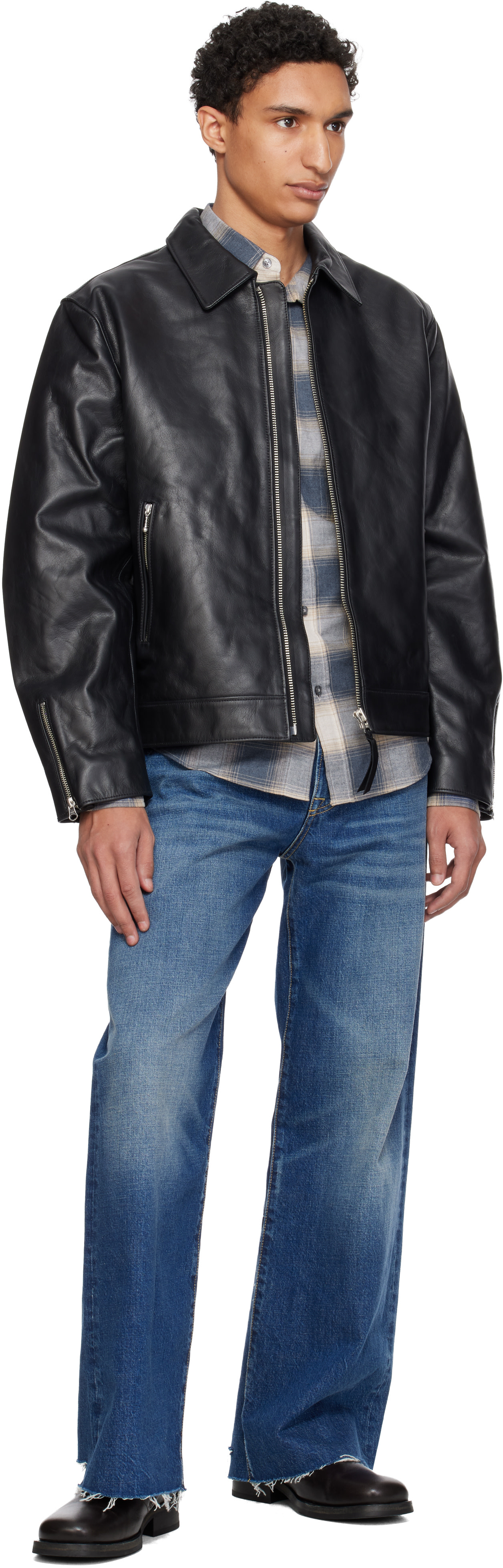 Nudie Jeans: Black Eddy Rider Leather Jacket | SSENSE