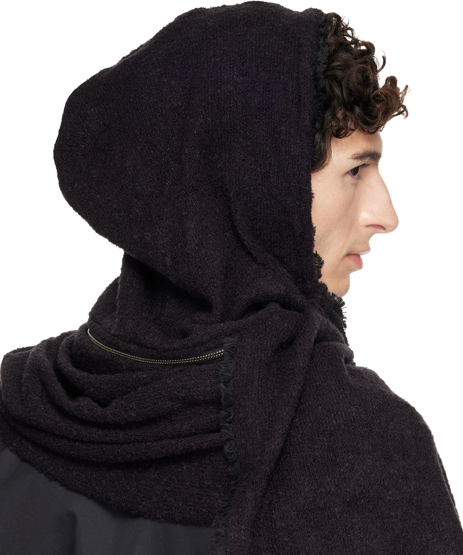 FFFPOSTALSERVICE: SSENSE Exclusive Black Hooded Zip Scarf | SSENSE