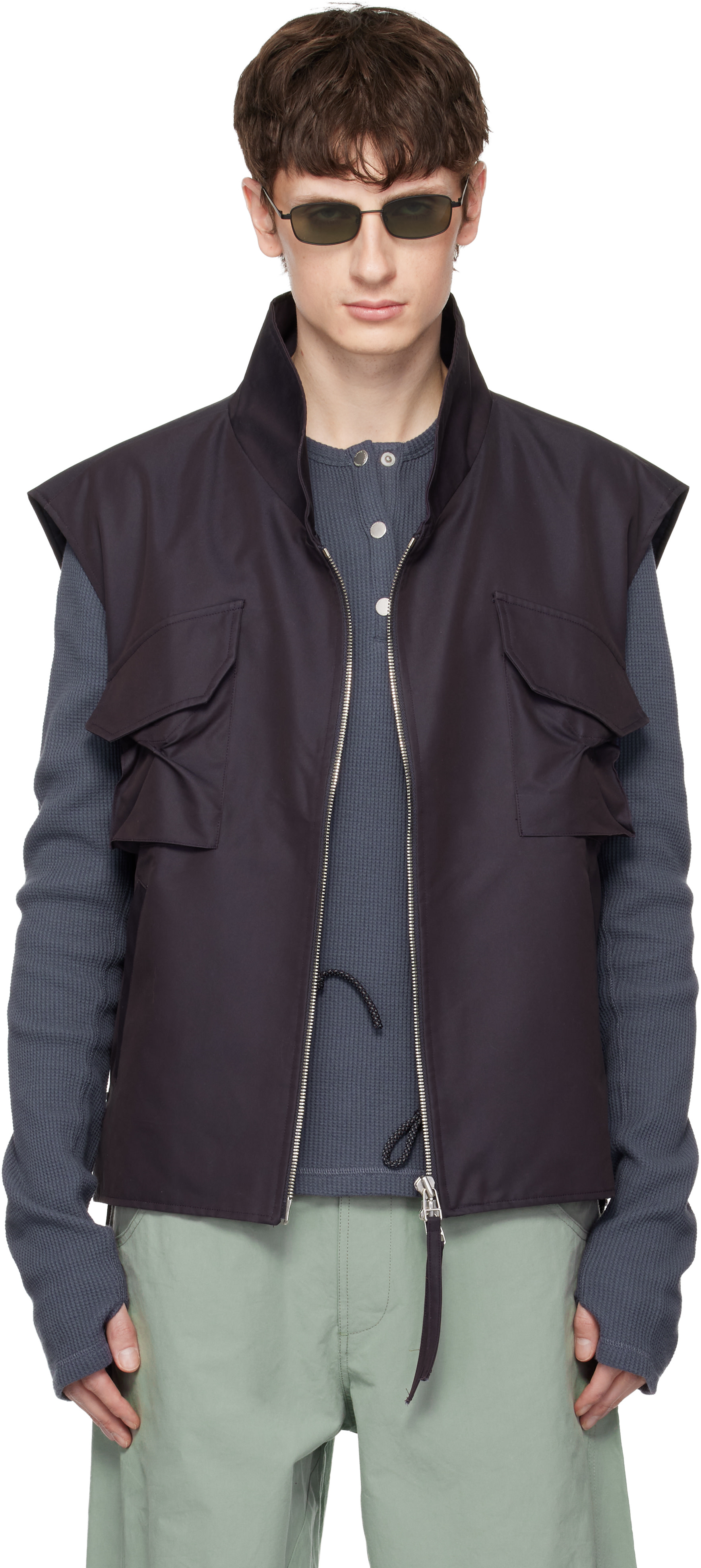 fff postal service　Bomber Vest 未使用 FFFPOSTALSERVICE: Purple Darted Kalf Vest | SSENSE