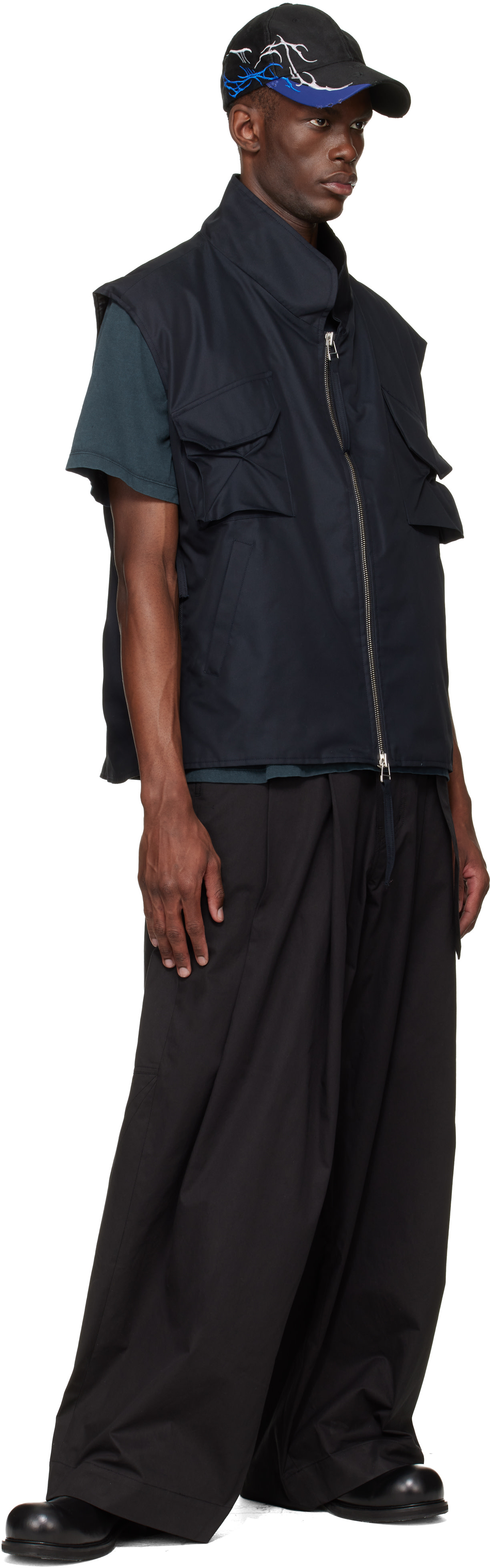 FFFPOSTALSERVICE - Pantalon ample noir à ceinture
