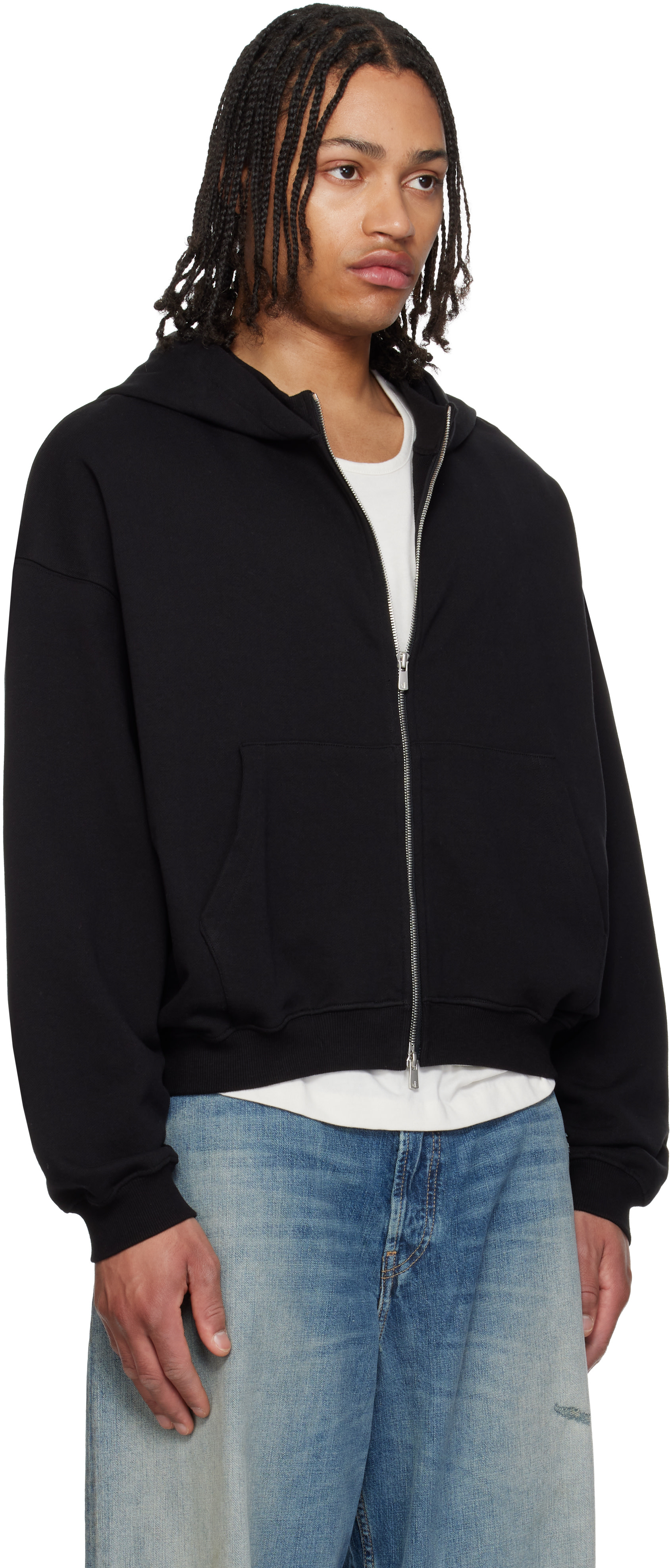 FFFPOSTALSERVICE: Black RH Zip Up Hoodie | SSENSE