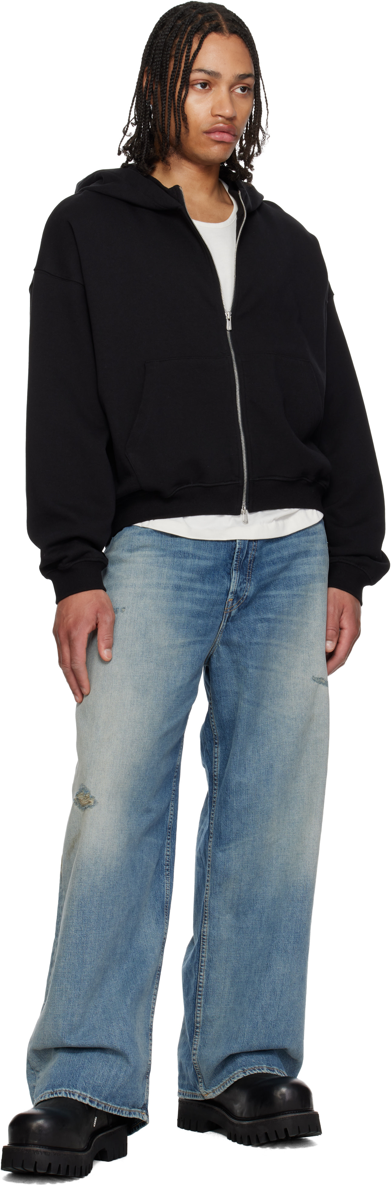FFFPOSTALSERVICE: Black RH Zip Up Hoodie | SSENSE