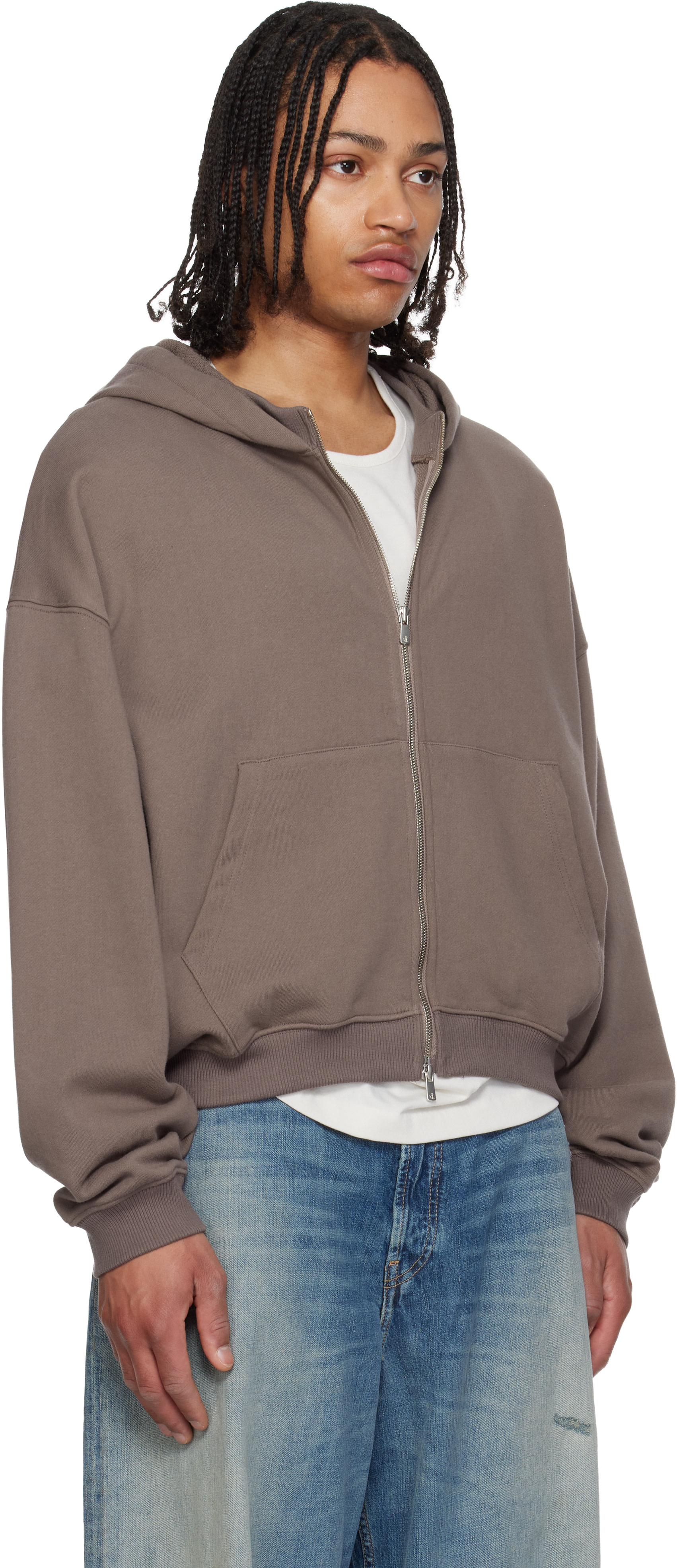 FFFPOSTALSERVICE: Brown RH Zip Up Hoodie | SSENSE