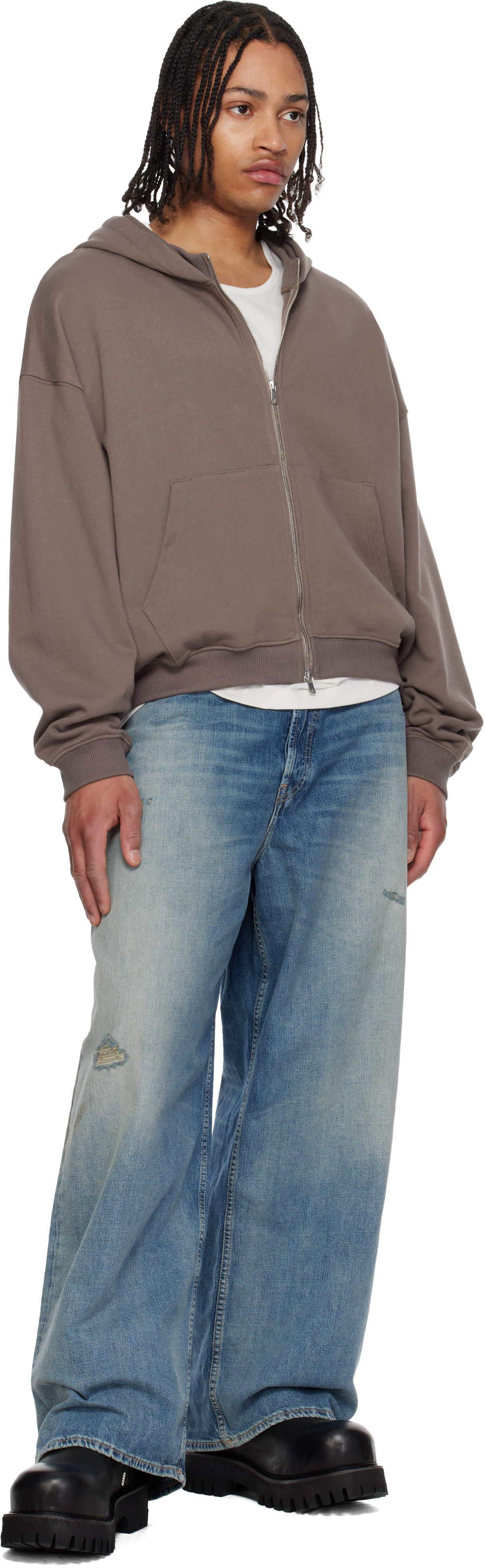 FFFPOSTALSERVICE: Brown RH Zip Up Hoodie | SSENSE