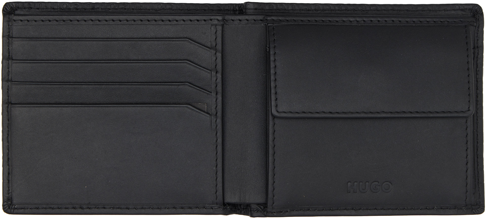 Hugo - Black Logo-Pattern Leather Wallet